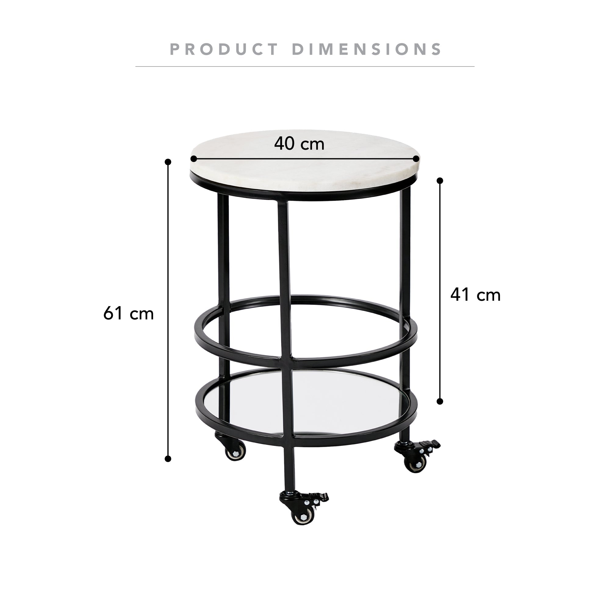 Amore 61Cm Steel Bar Cart With Marble Top Carts