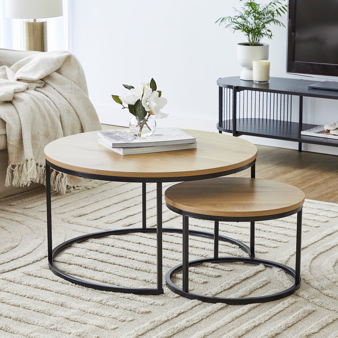 Modern Nesting Sonoma Coffee Table Set - Black Metal Legs - Cooper & Co.