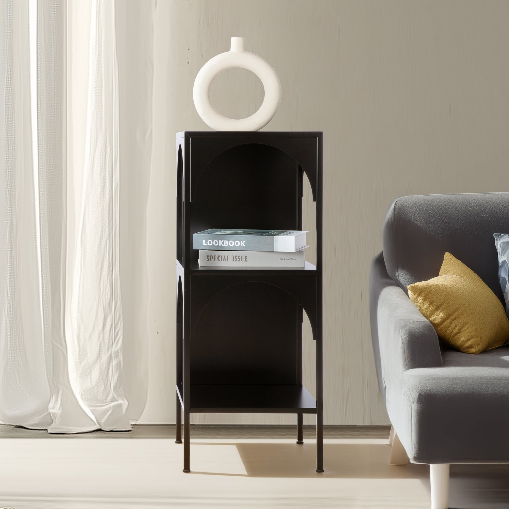 Eve 89cm Metal Open Front Shelving Unit Black