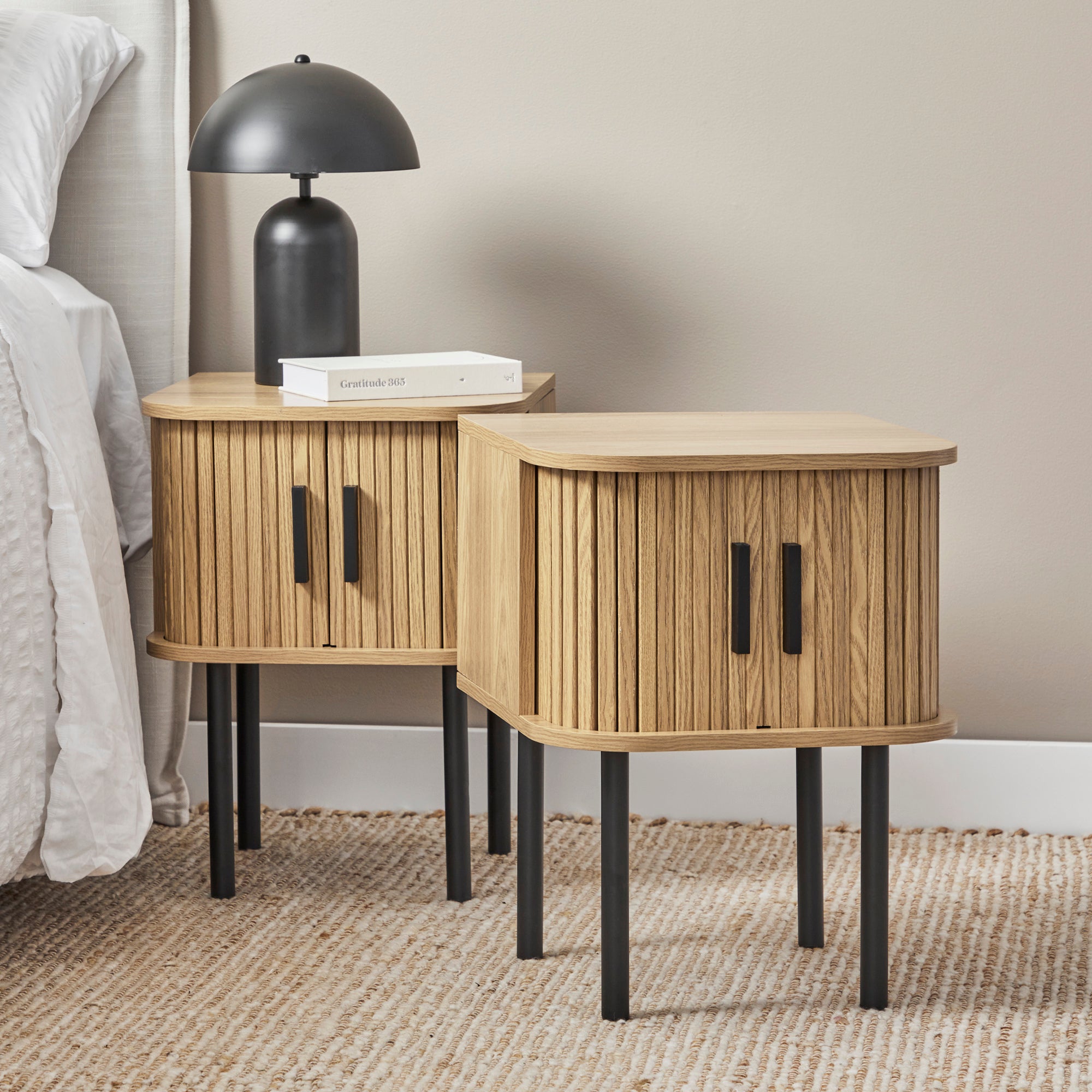 Haven Sliding Door 40cm Bedside Table Natural (Set of 2)