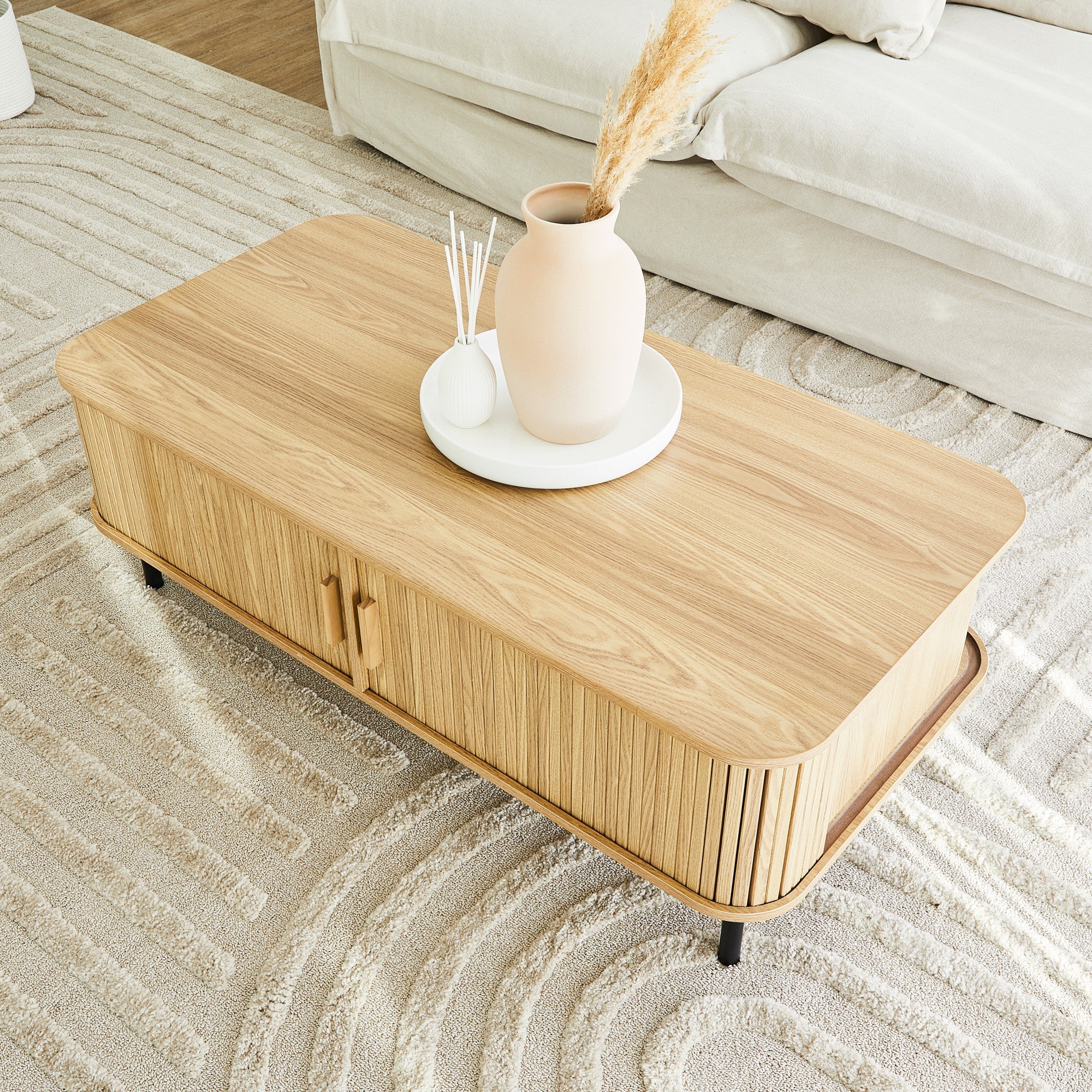 Haven Sliding Door 120Cm Coffee Table Natural Tables