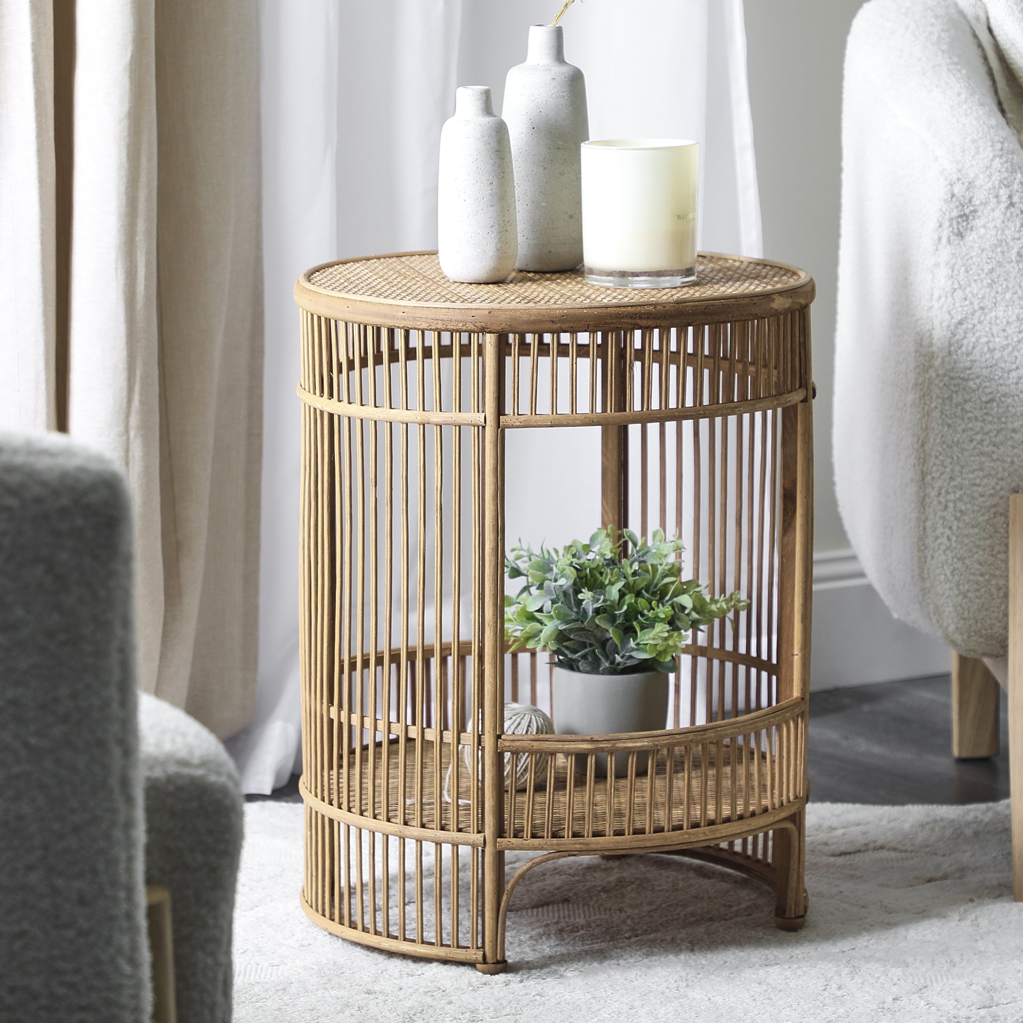 Harbour 41.5Cm Bamboo Rattan Side Table Tables