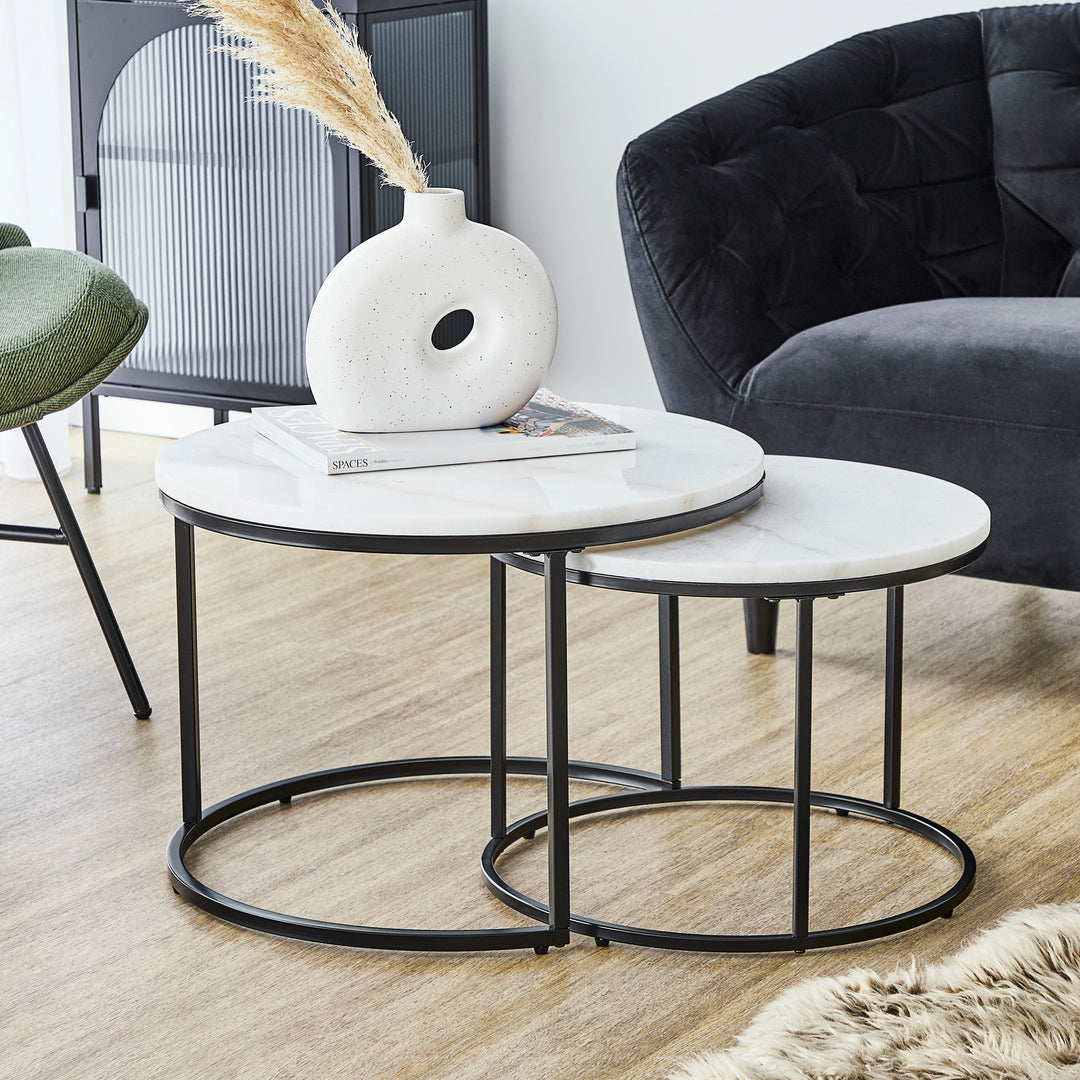 Modern Nesting Sonoma Coffee Table Set - Black Metal Legs - Cooper & Co.