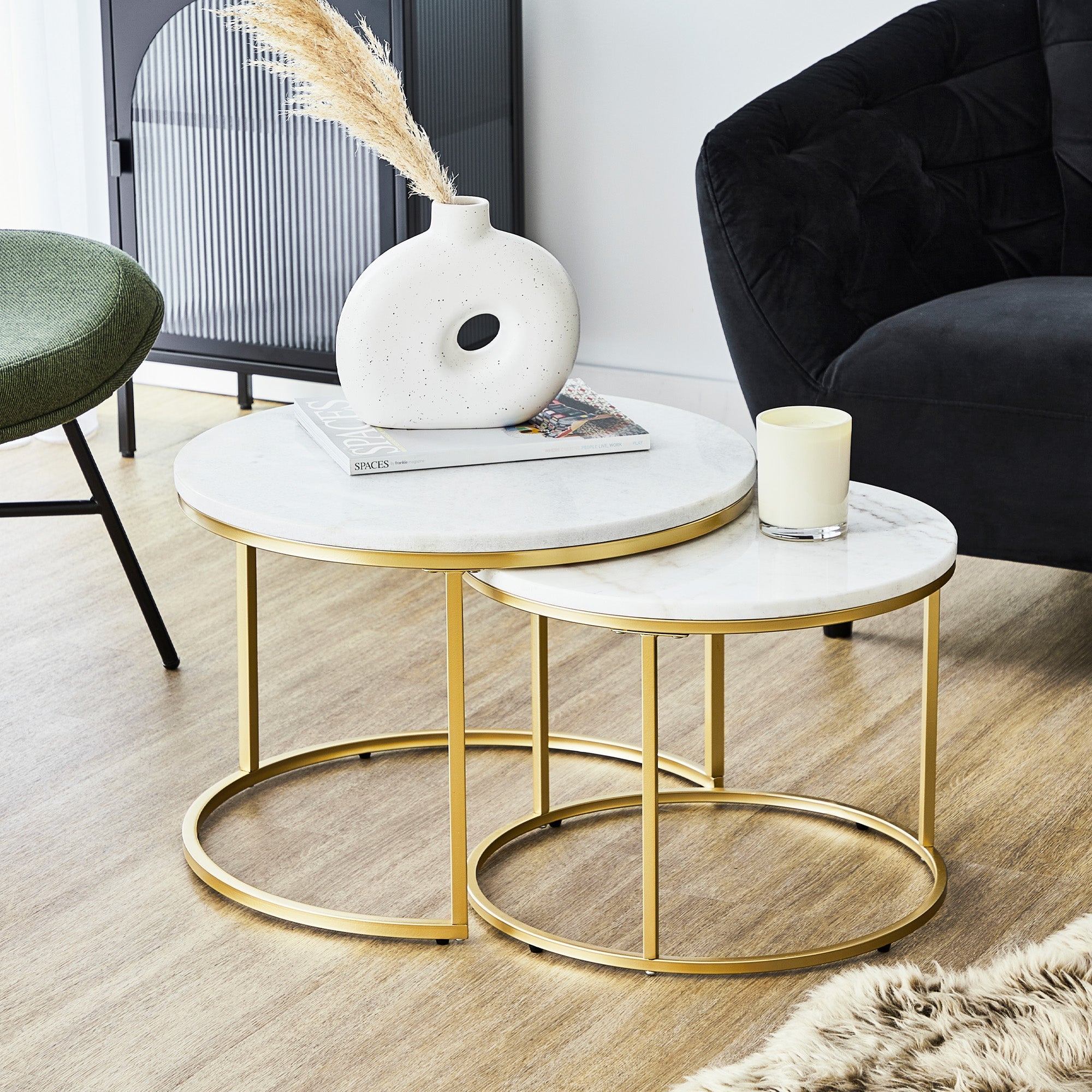 Miles Marble Nested Coffee Table Set Gold Tables