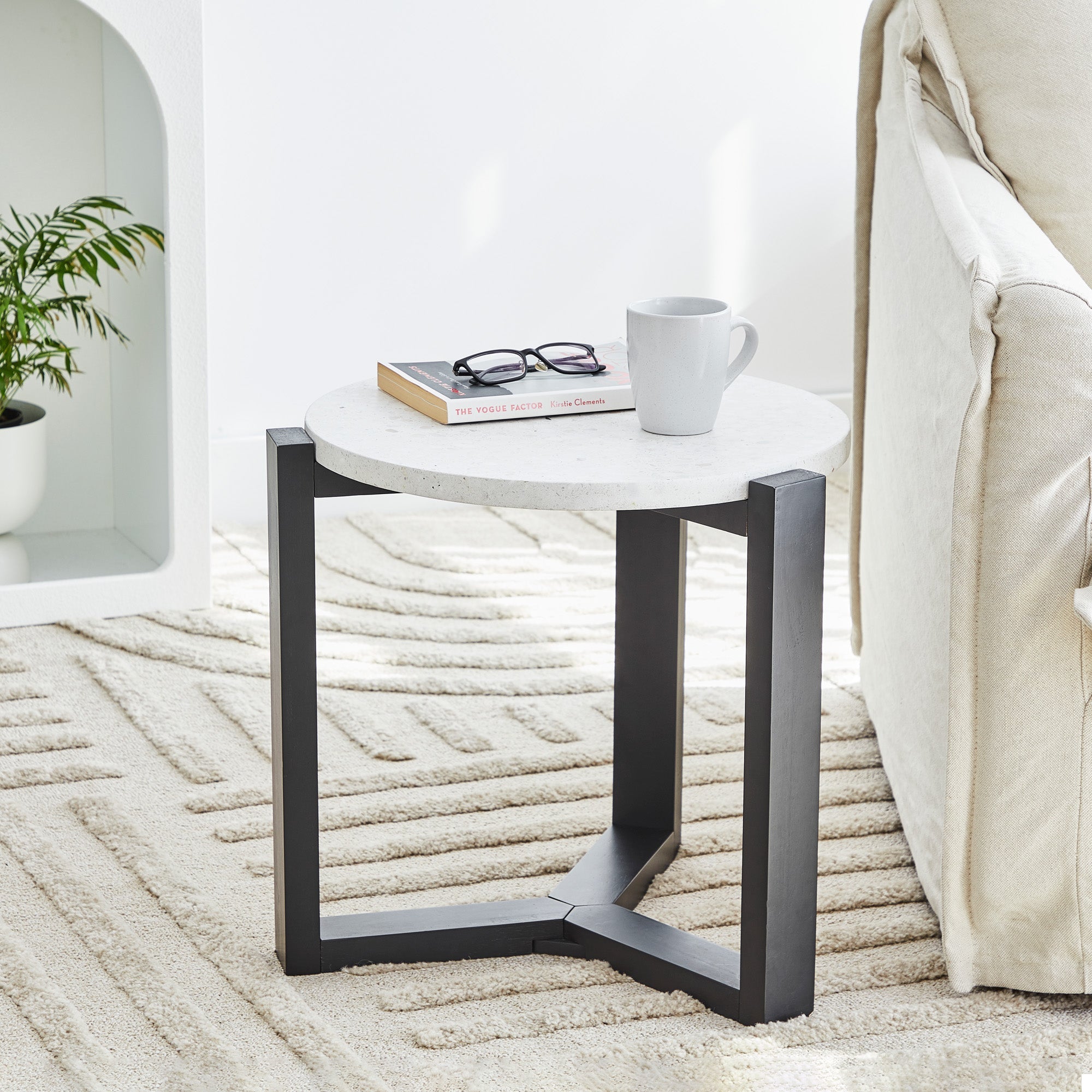 Sass 48Cm Terrazzo Side Table Black Tables