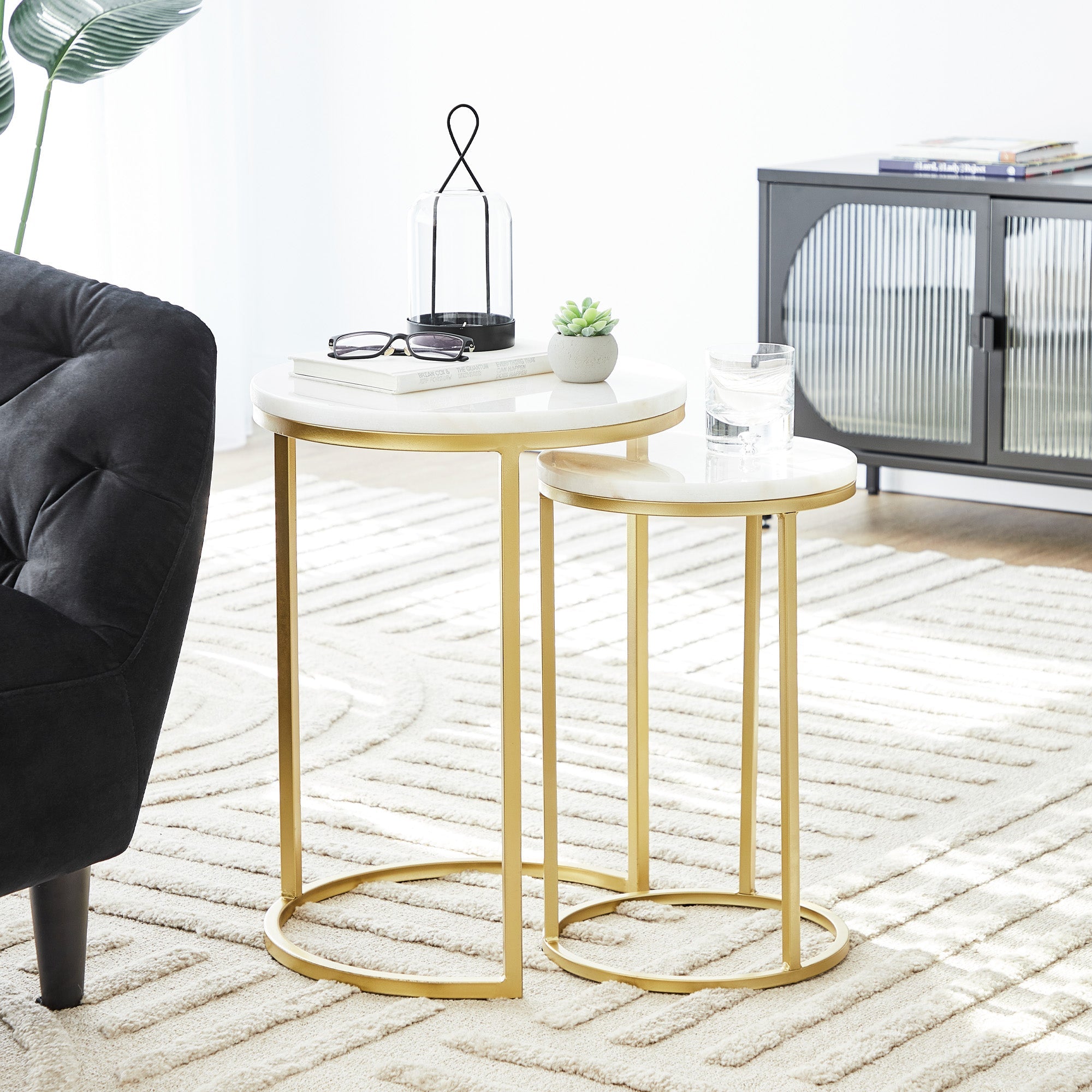 Ada 40Cm Marble Nested Side Table Set Gold Tables