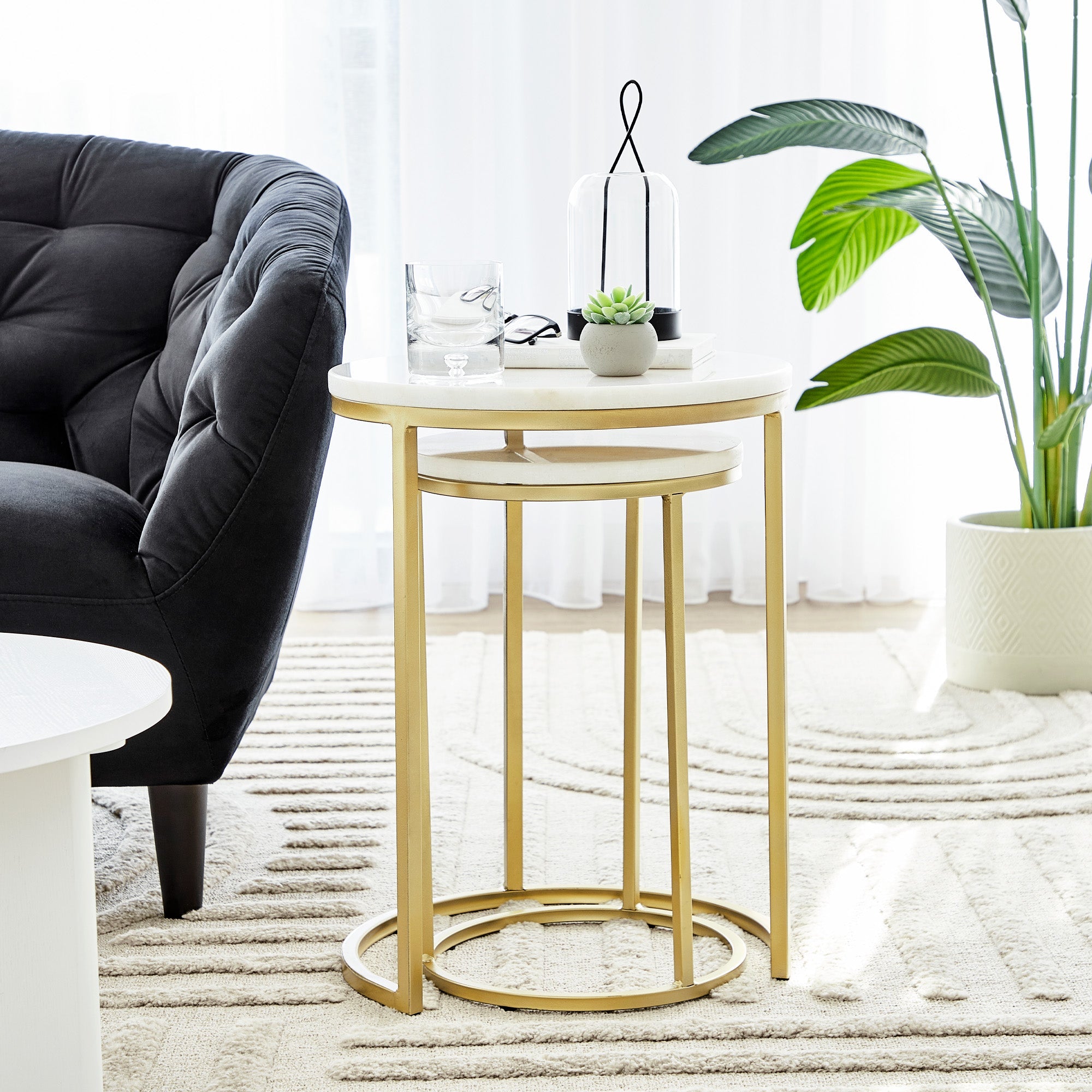 Gold marble nest of tables sale