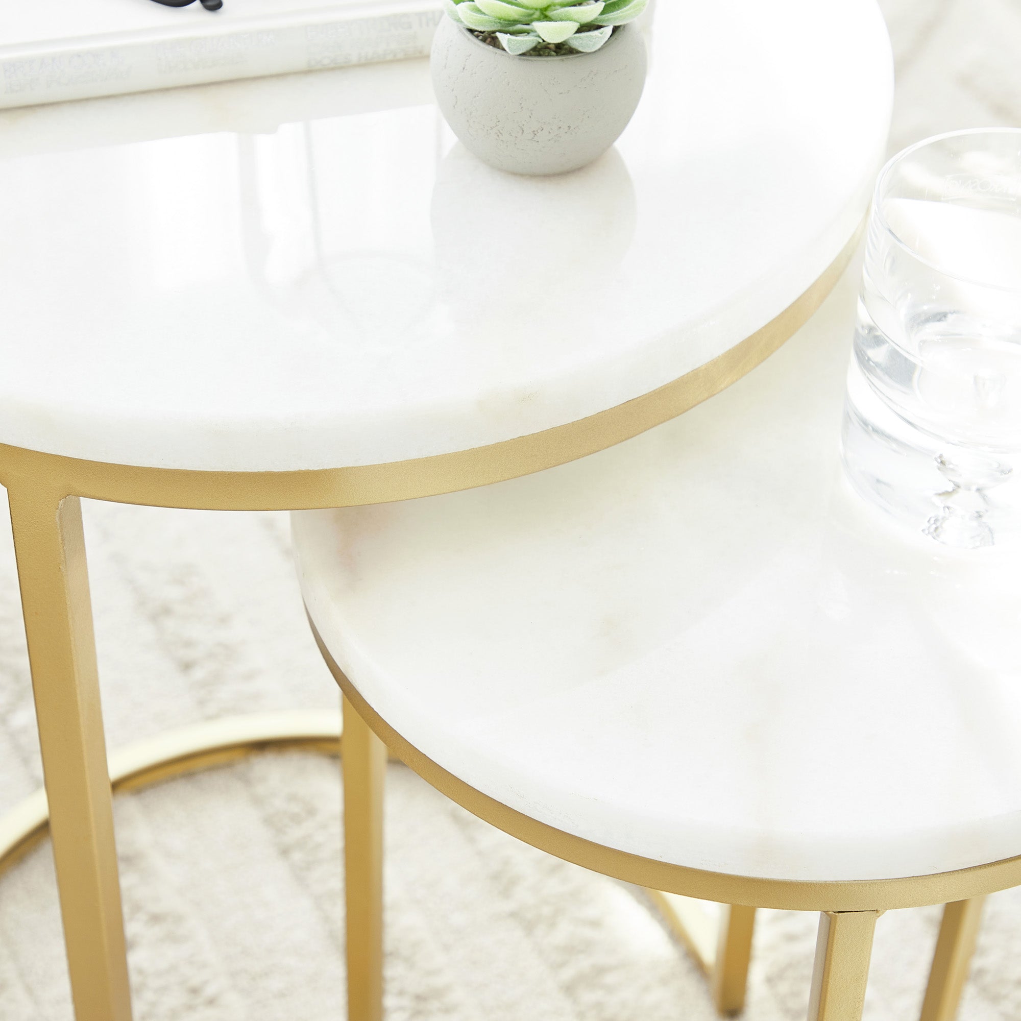 Ada 40Cm Marble Nested Side Table Set Tables