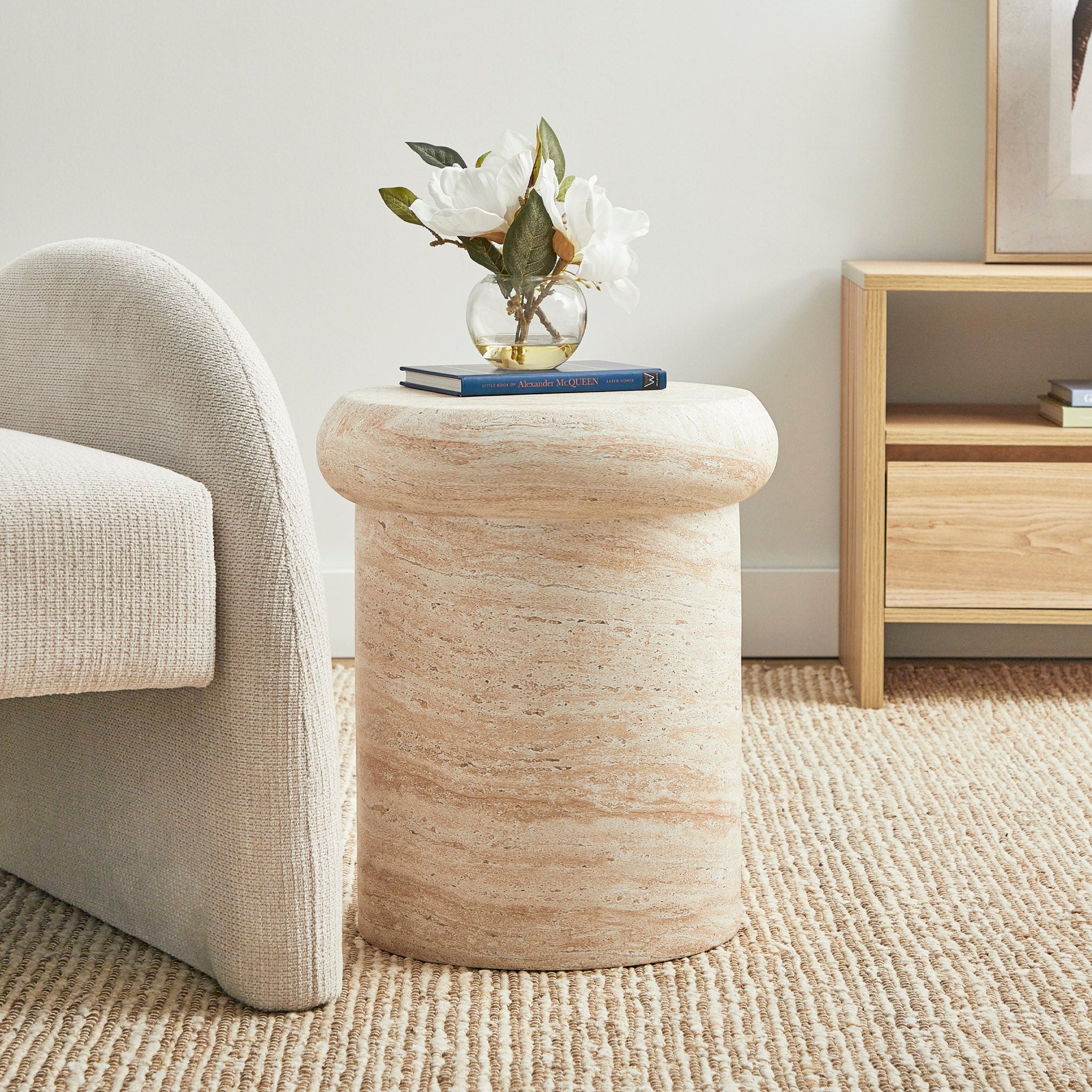 Luna 38cm MgO Travertine Look Stool