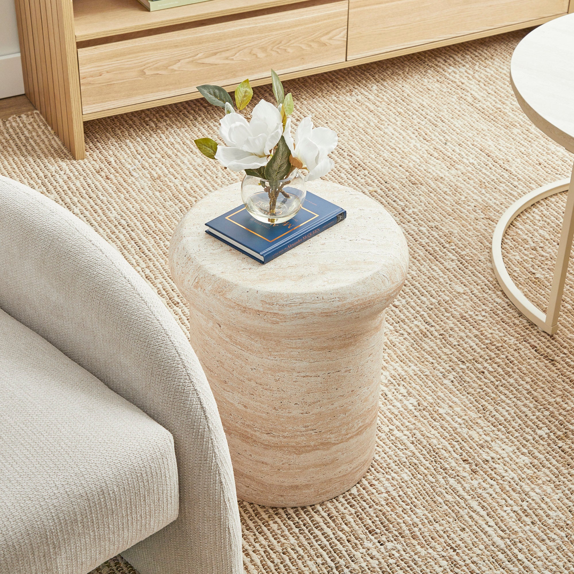 Luna 38cm MgO Travertine Look Stool