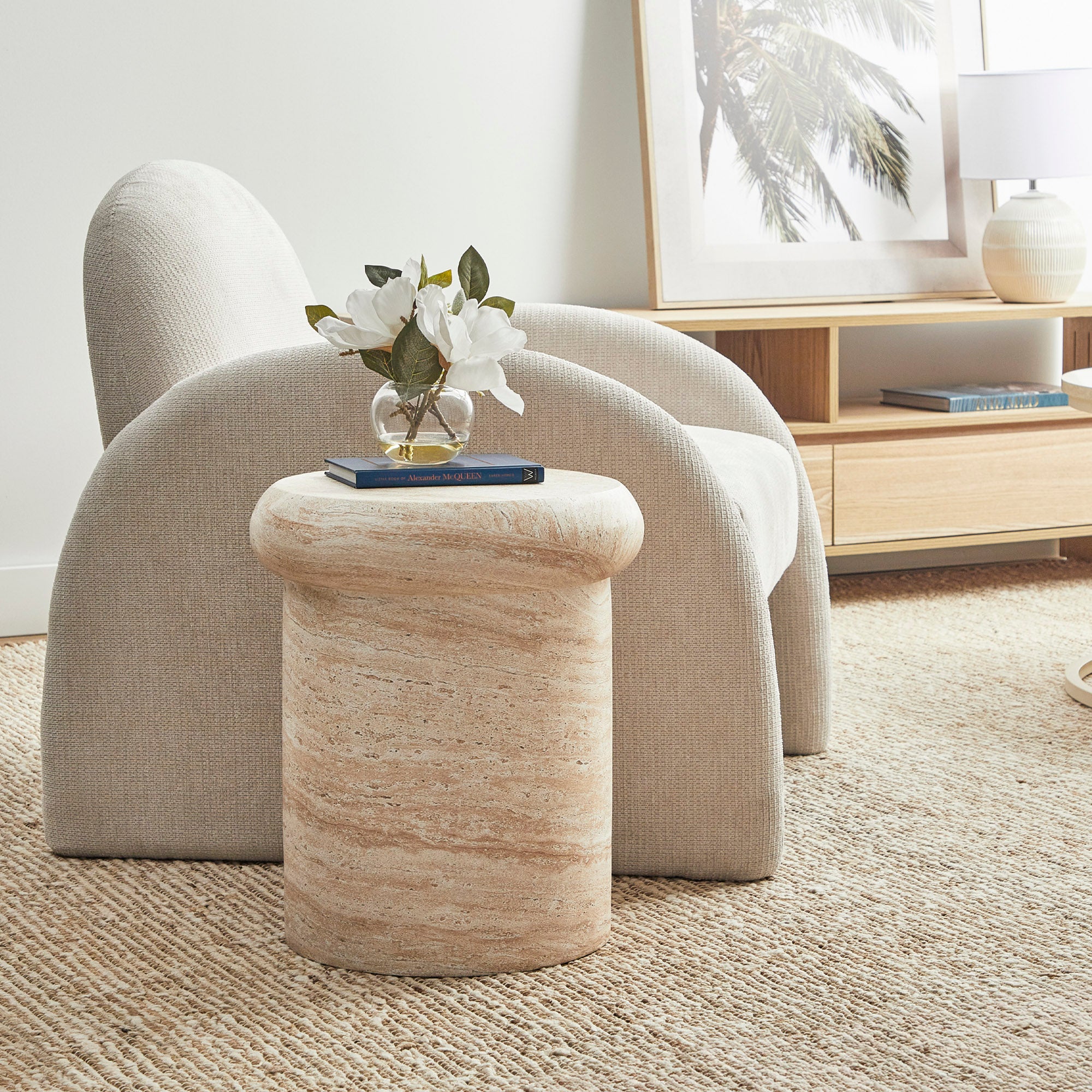 Luna 38cm MgO Travertine Look Stool