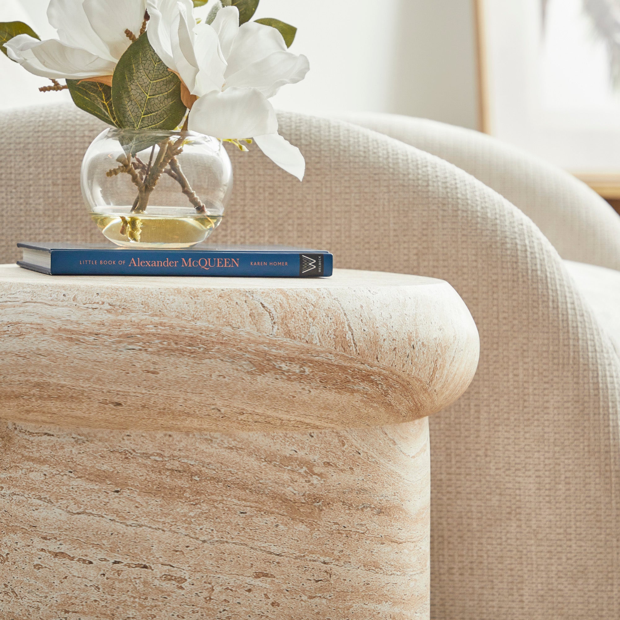 Luna 38cm MgO Travertine Look Stool