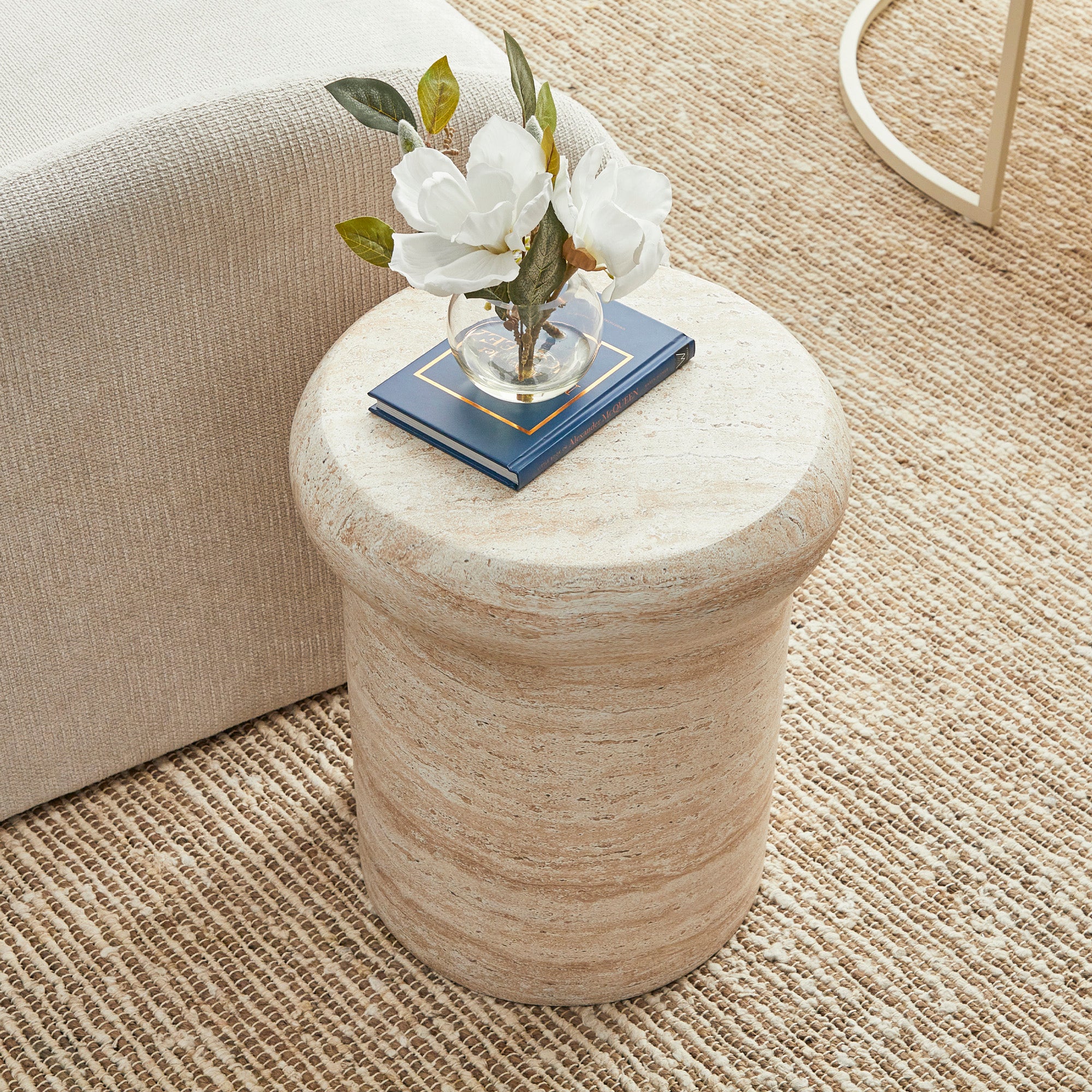 Luna 38cm MgO Travertine Look Stool