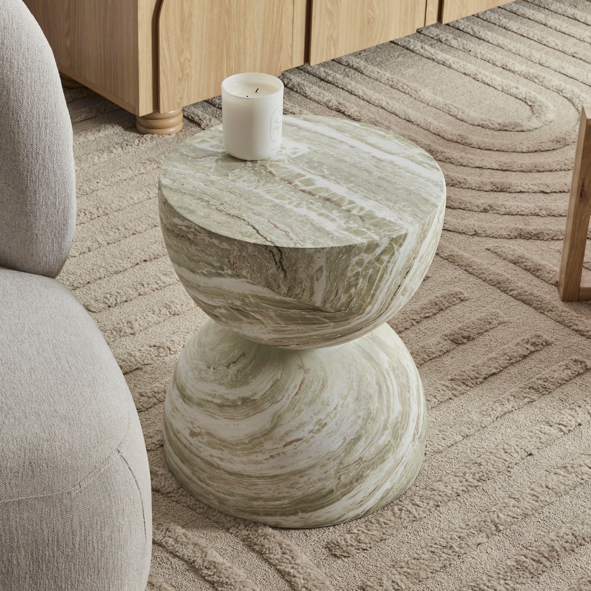 Stella 40cm MgO Side Table Green Marble Look