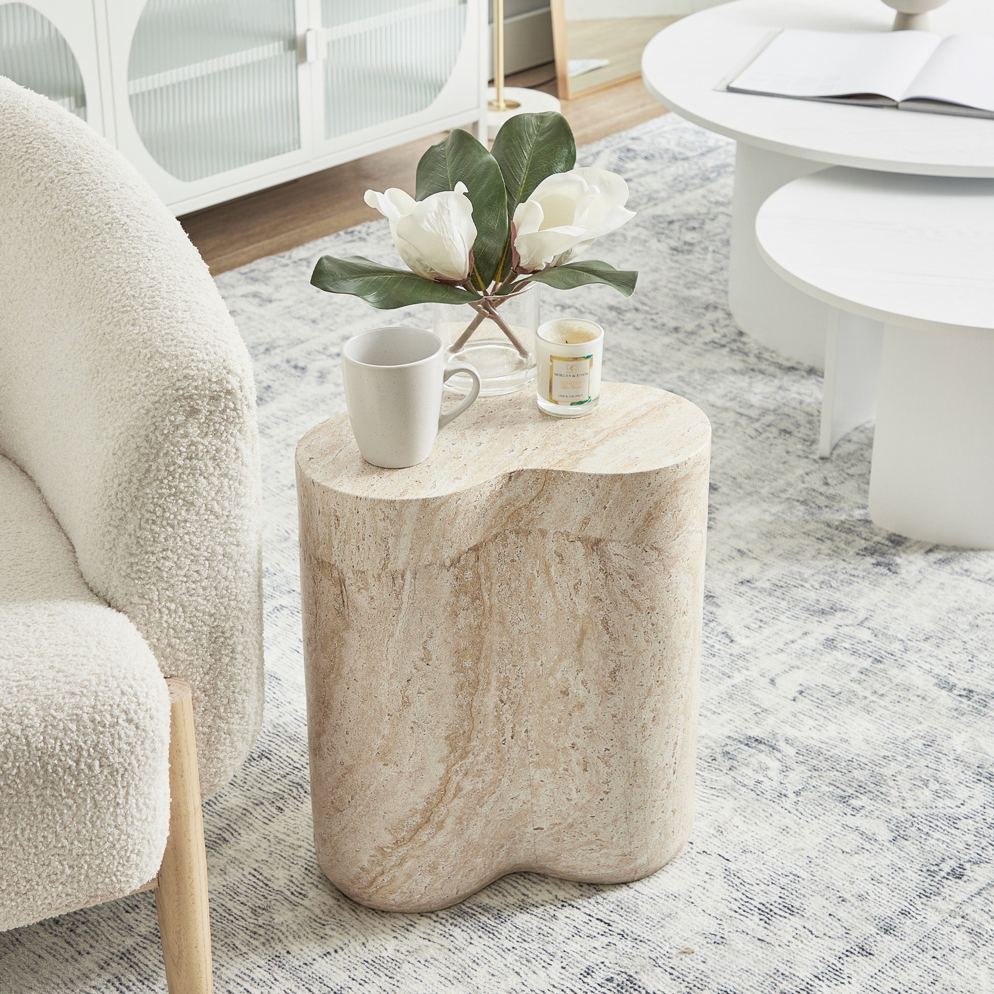 Poppy 37cm MgO Side Table Travertine Look