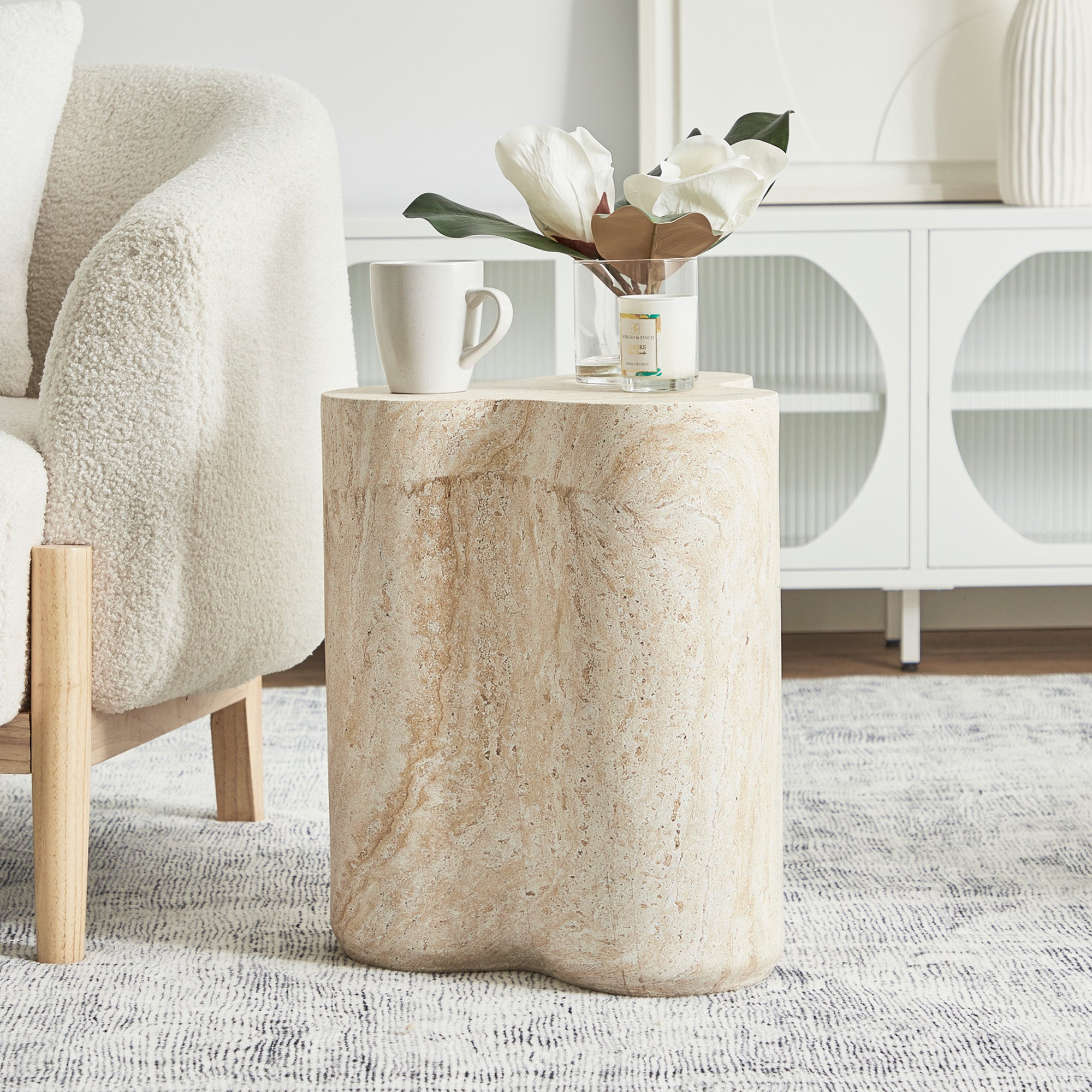 Poppy 37cm MgO Side Table Travertine Look