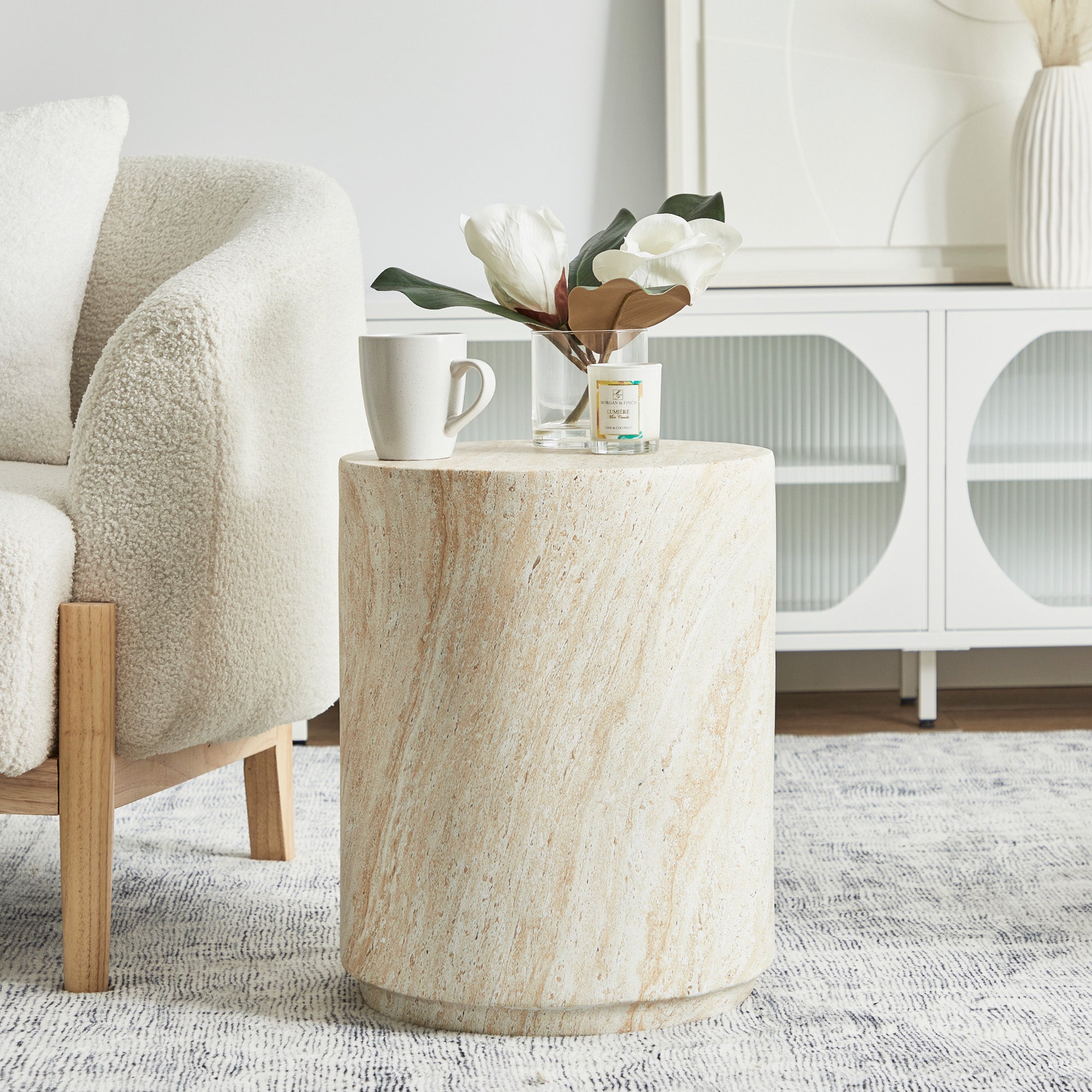 Astrid 46cm MgO Side Table Travertine Look