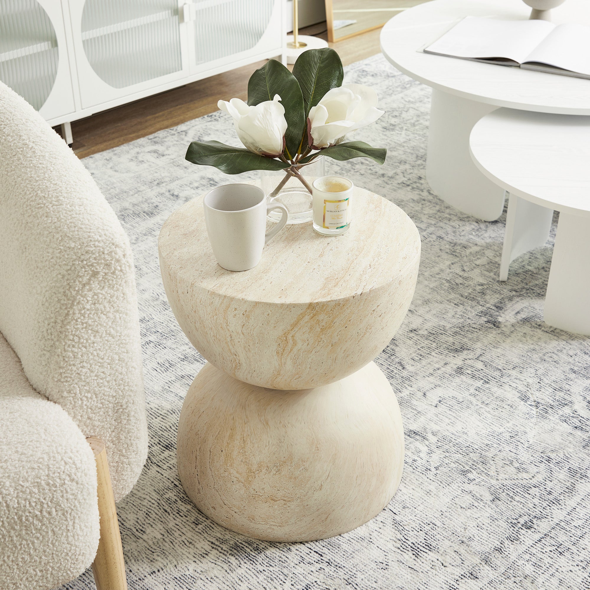 Stella 40cm MgO Side Table Travertine Look