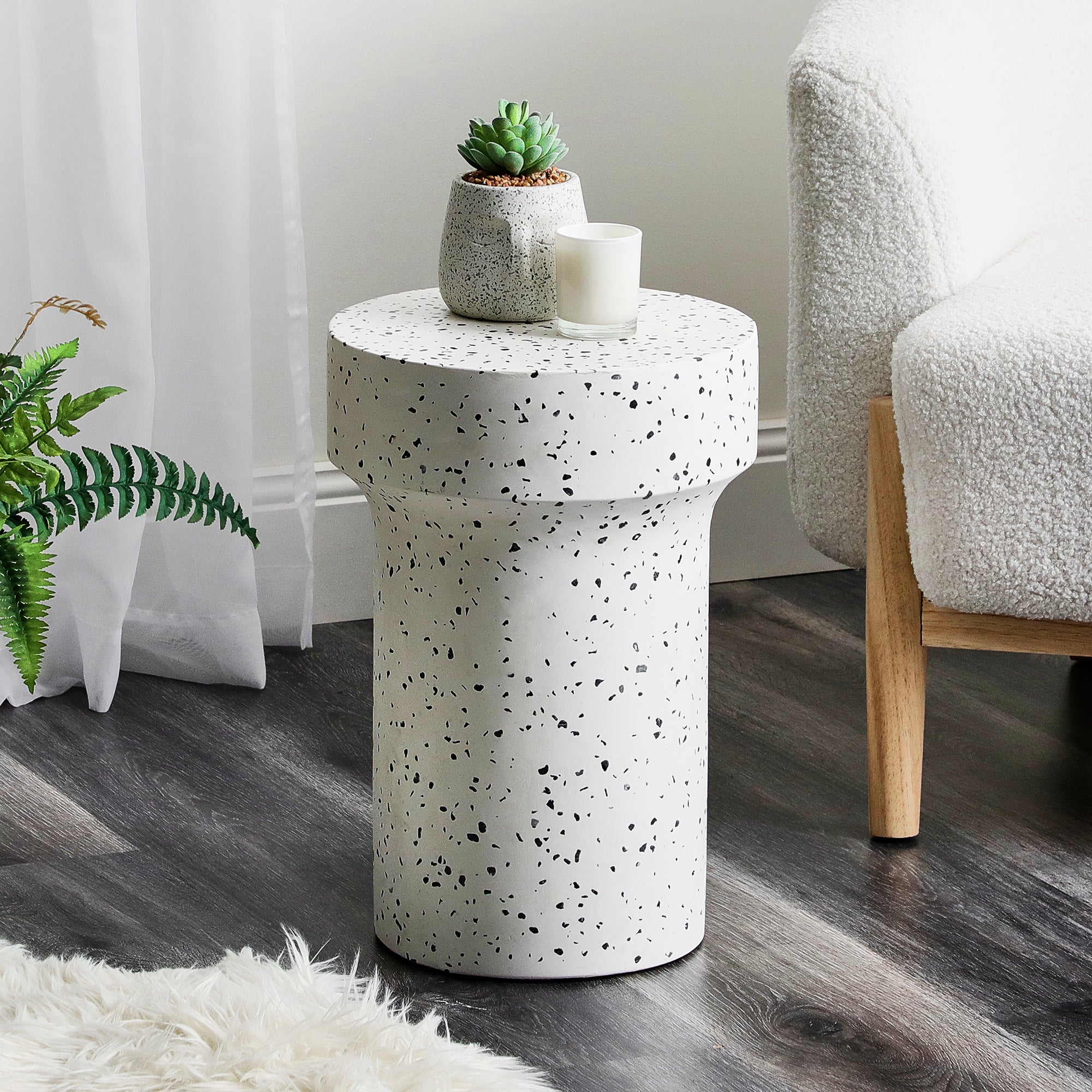 Leon 46Cm Terrazzo Side Table Stool Speckle White Tables