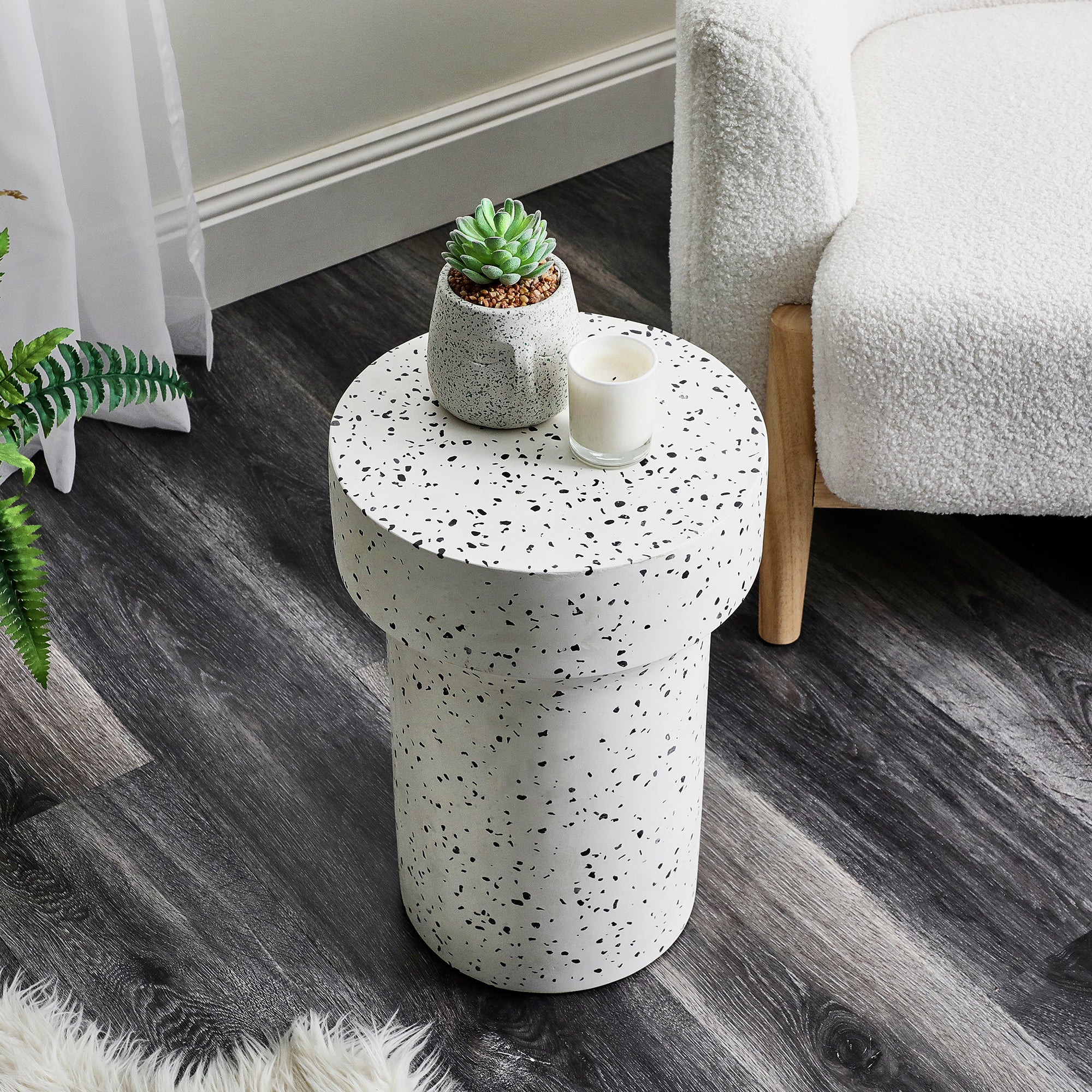 Leon 46Cm Terrazzo Side Table Stool Speckle White Tables