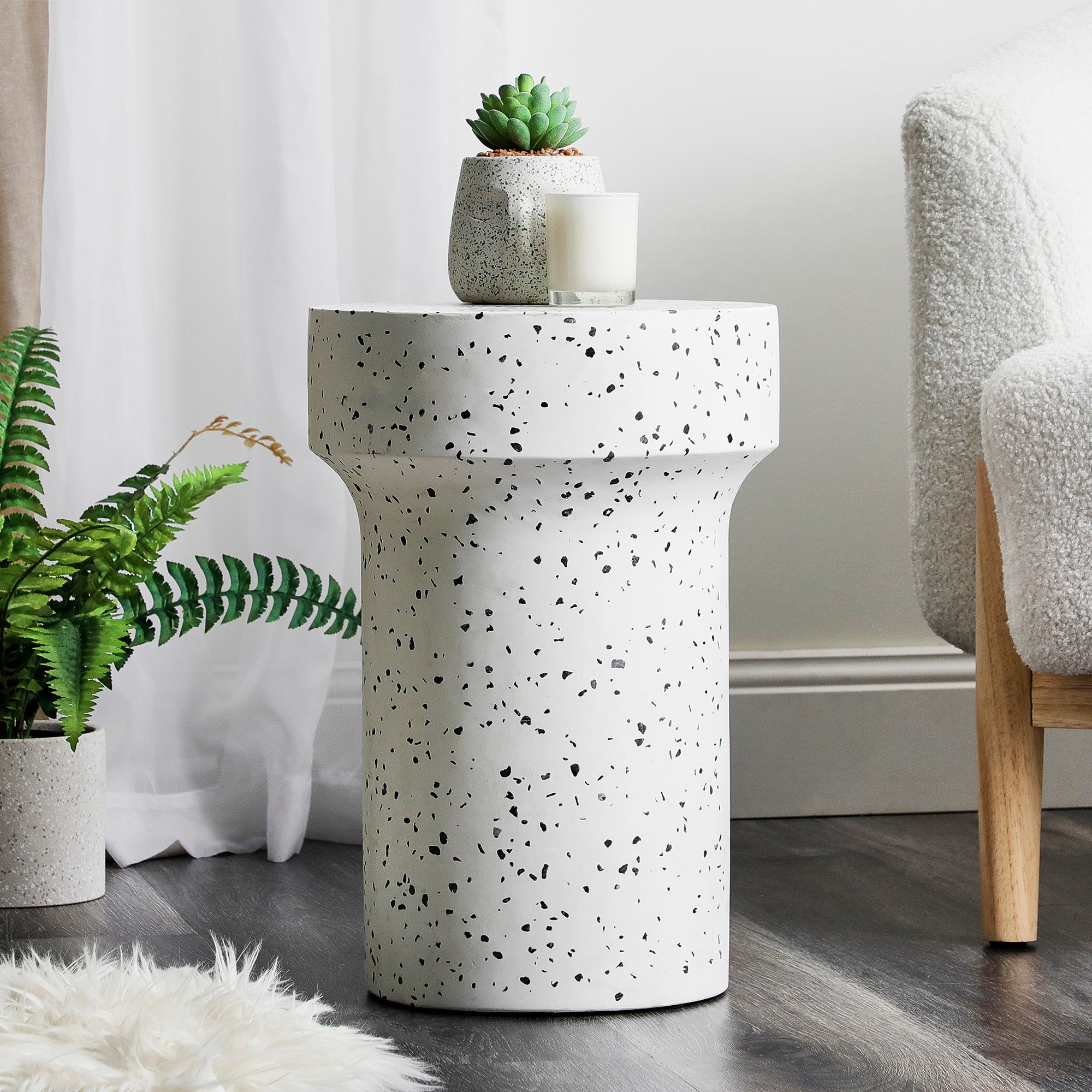 Leon 46Cm Terrazzo Side Table Stool Speckle White Tables