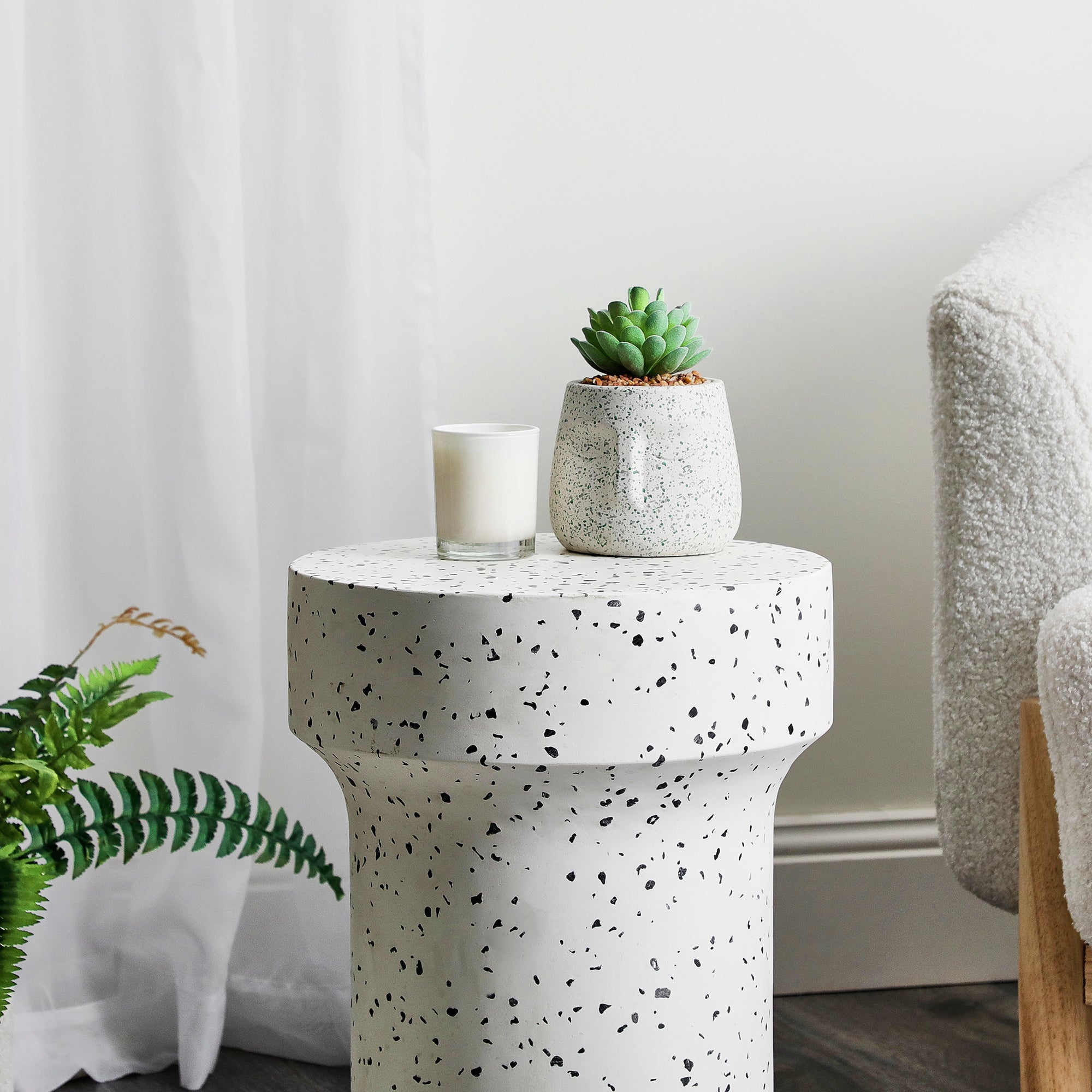 Leon 46Cm Terrazzo Side Table Stool Speckle White Tables