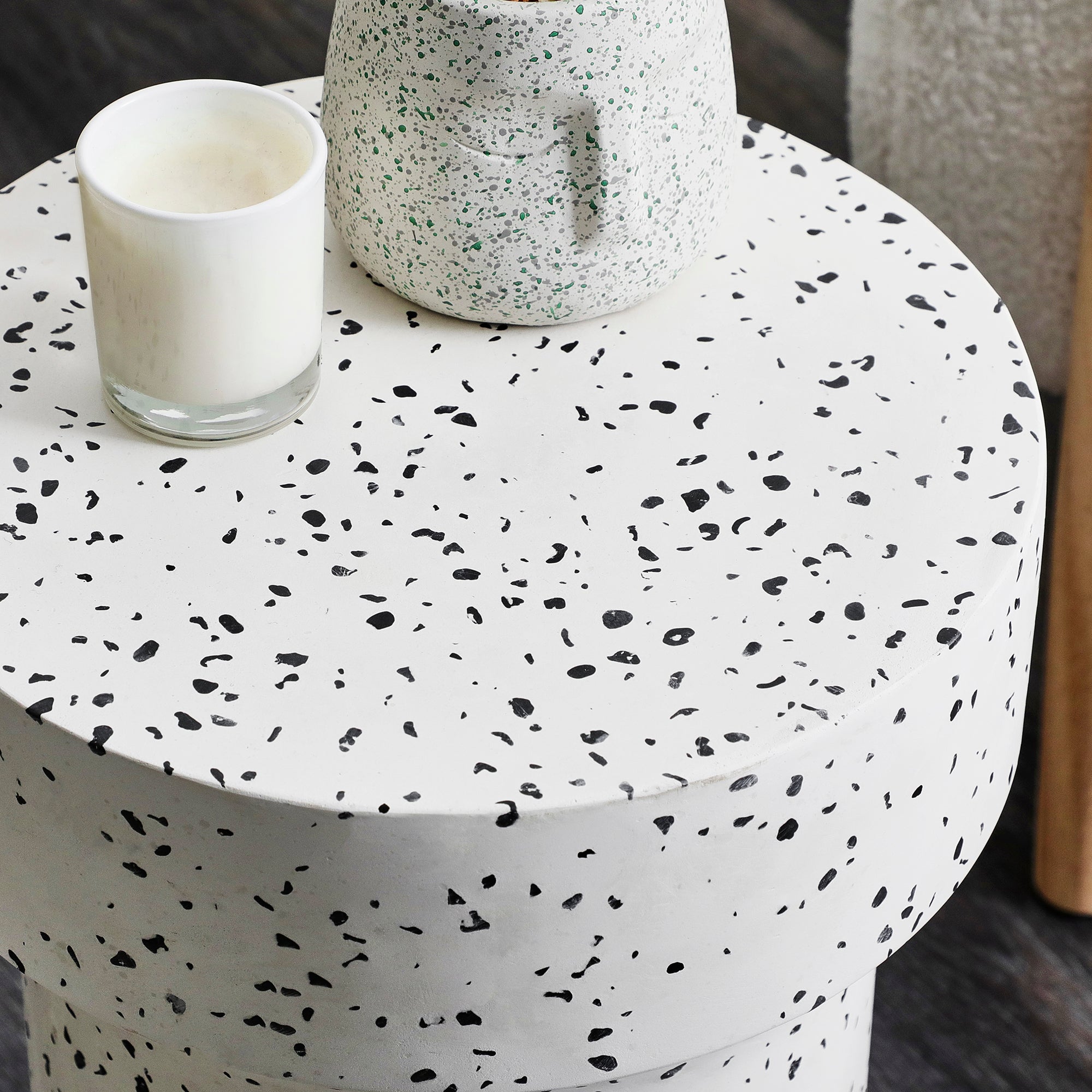 Leon 46Cm Terrazzo Side Table Stool Speckle White Tables