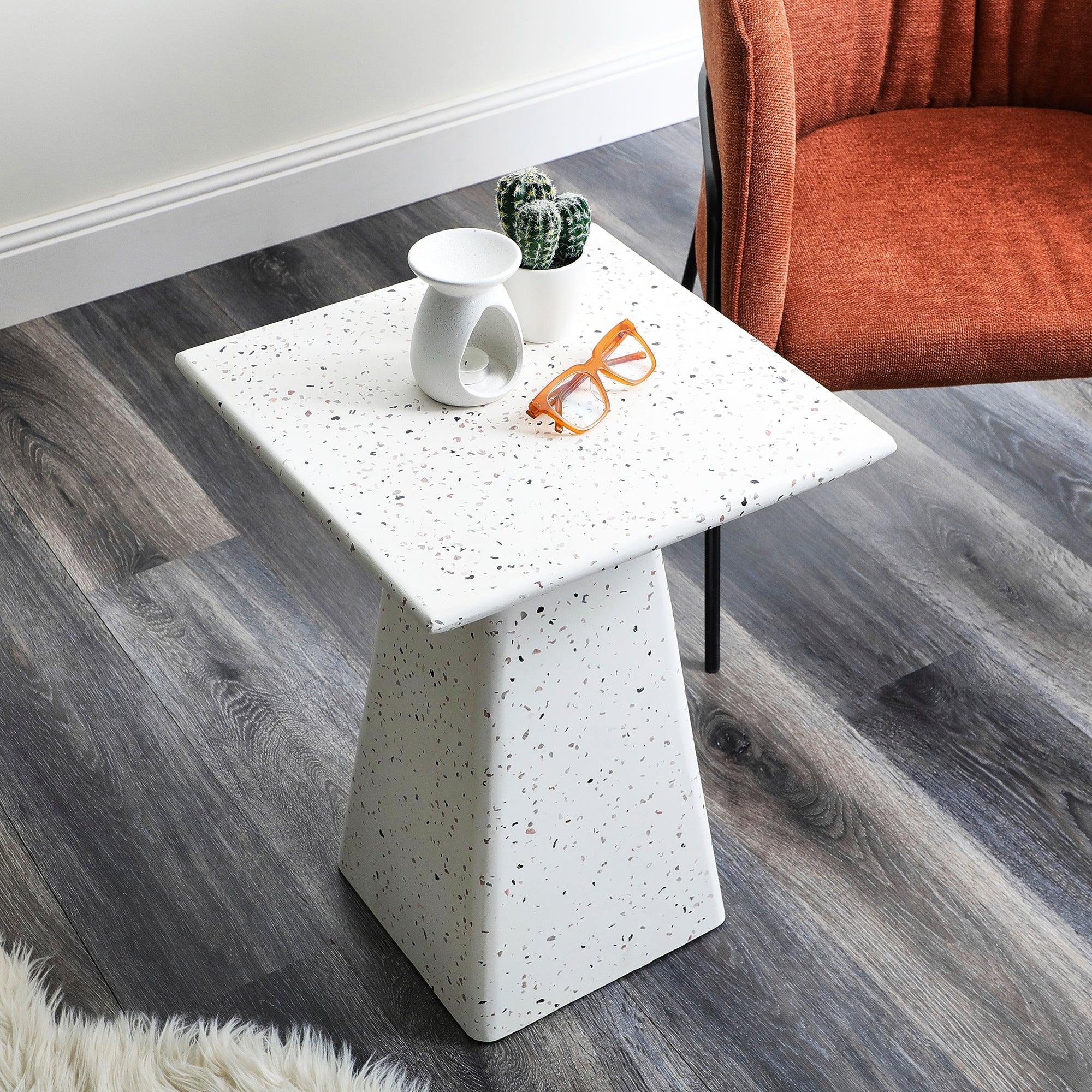 Toledo 56Cm Terrazzo Side Table Stool Speckle White Tables