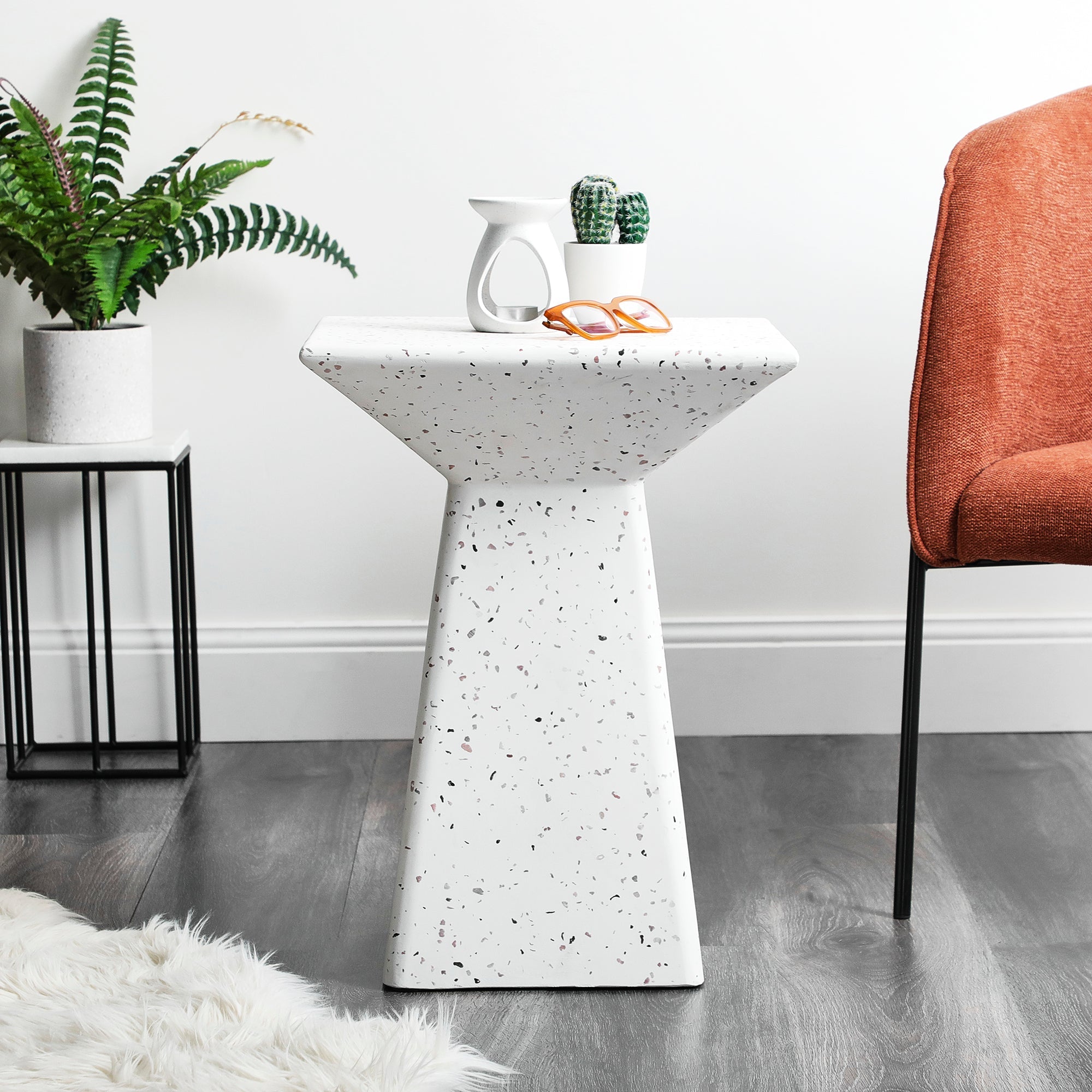 Toledo 56Cm Terrazzo Side Table Stool Speckle White Tables