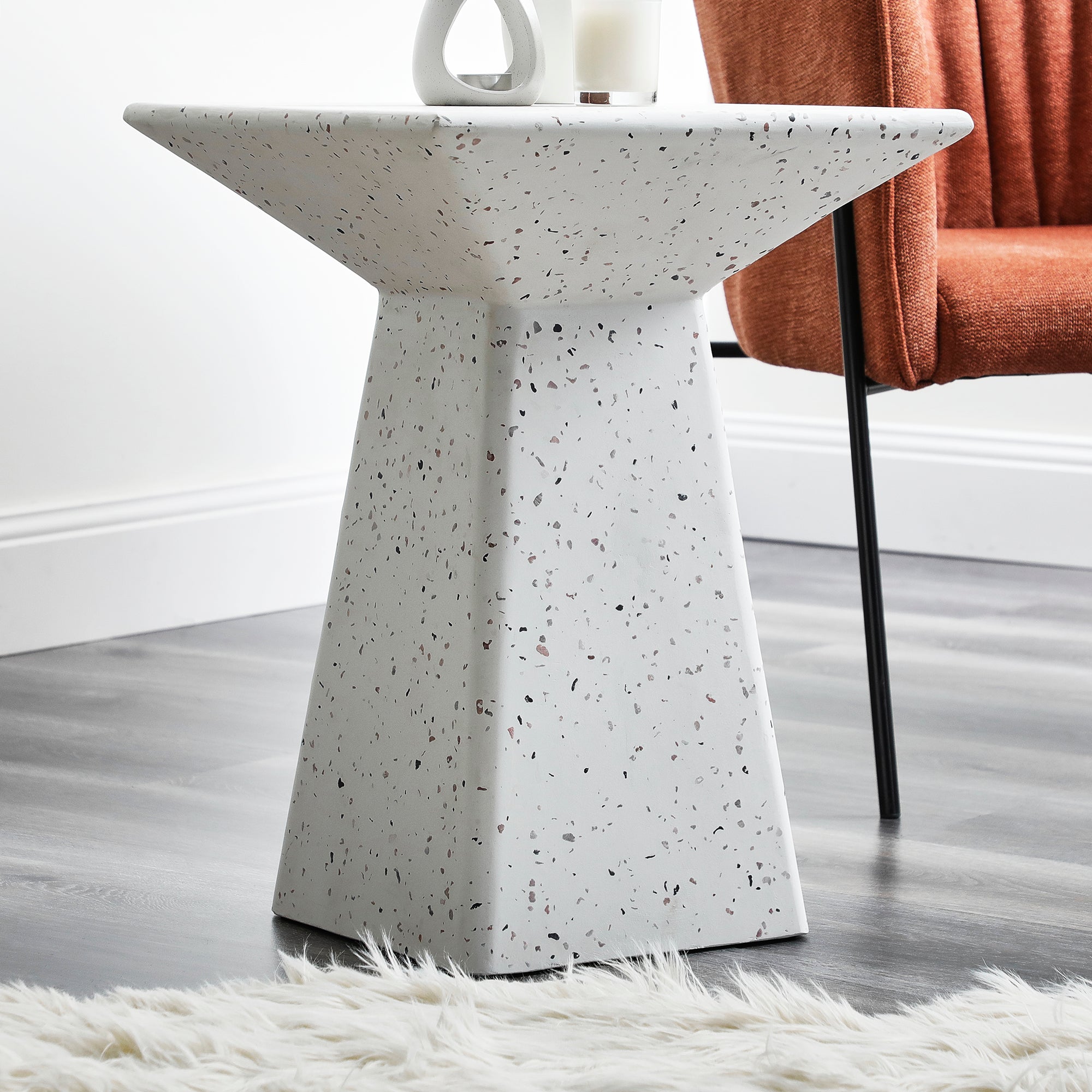 Toledo 56Cm Terrazzo Side Table Stool Speckle White Tables