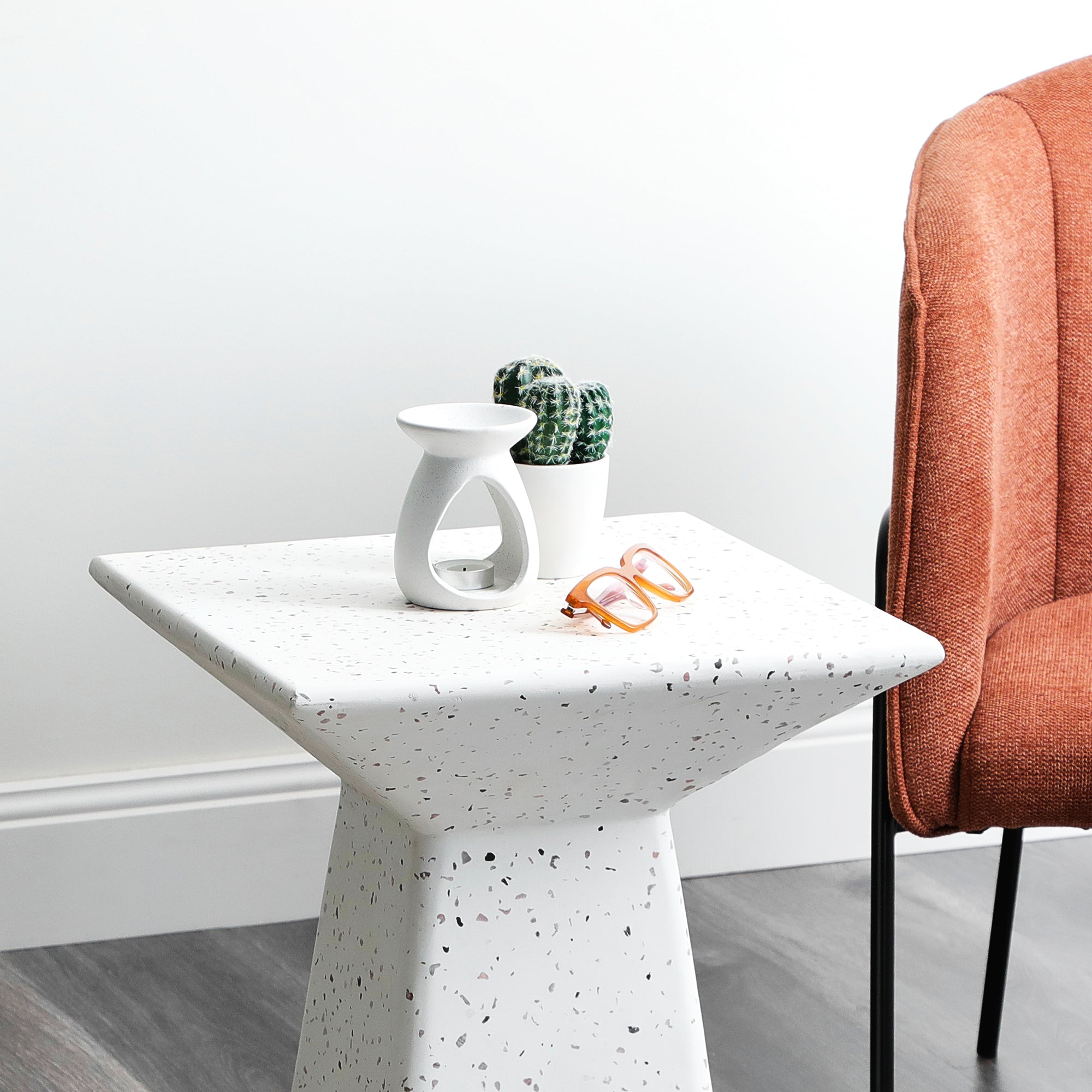 Toledo 56Cm Terrazzo Side Table Stool Speckle White Tables