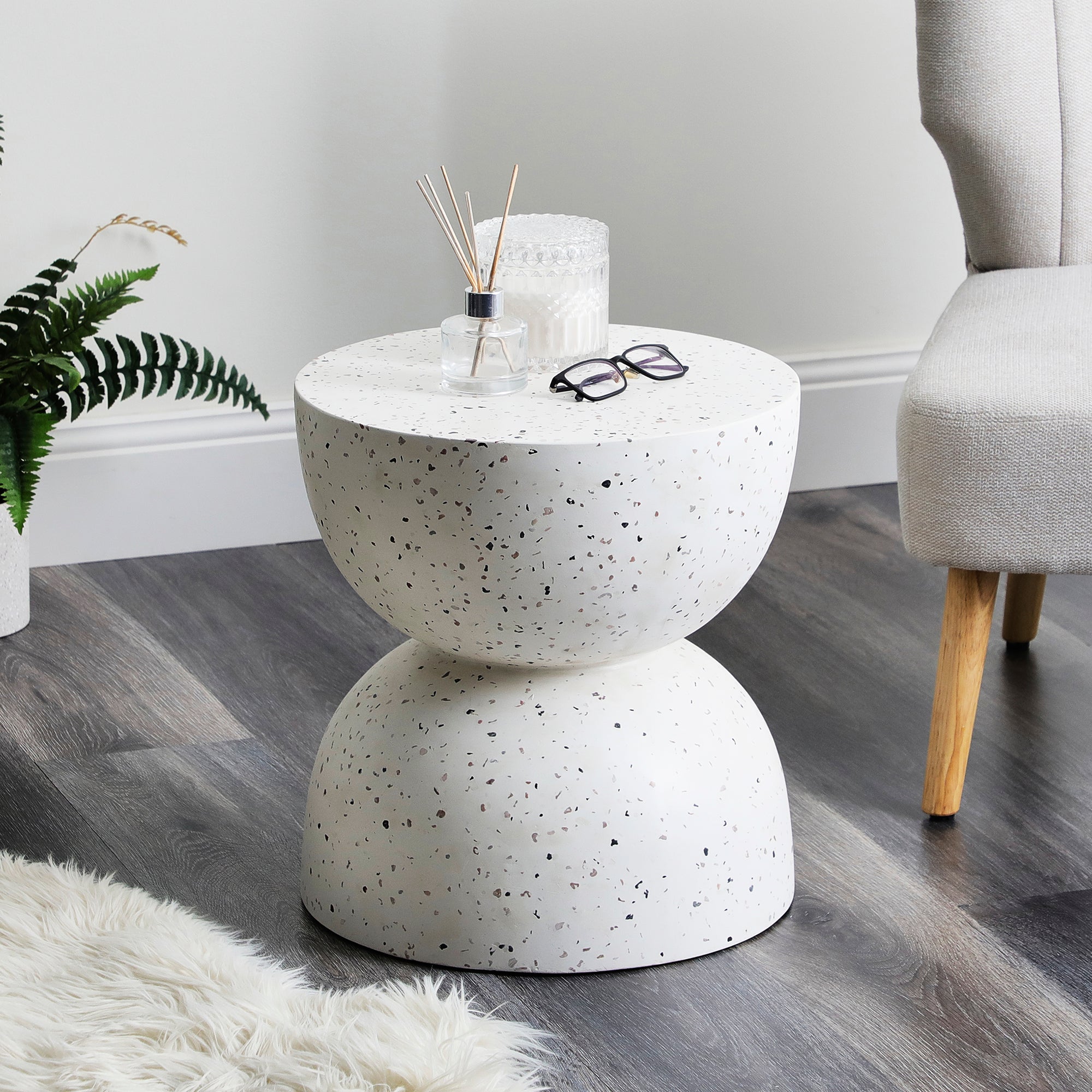 Lisbon 42Cm Terrazzo Side Table Stool Speckle White Tables