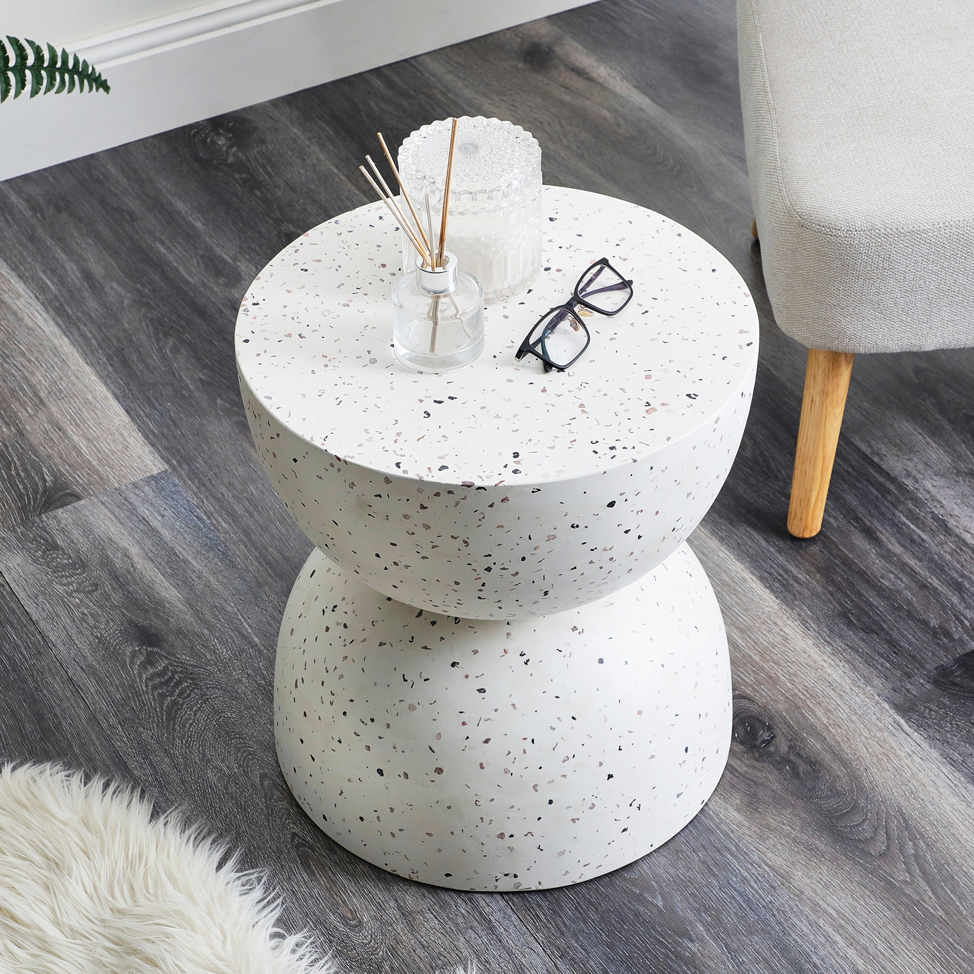 Lisbon 42Cm Terrazzo Side Table Stool Speckle White Tables