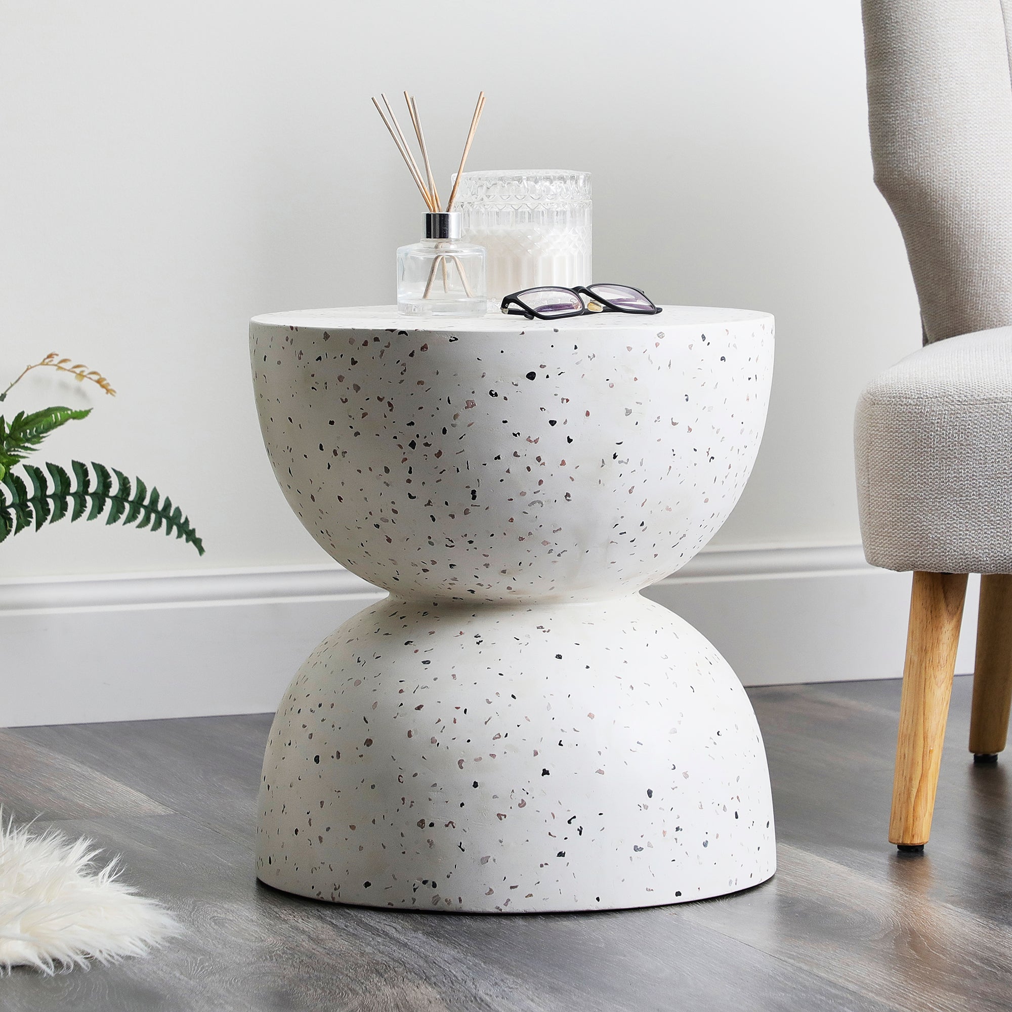 Lisbon 42Cm Terrazzo Side Table Stool Speckle White Tables