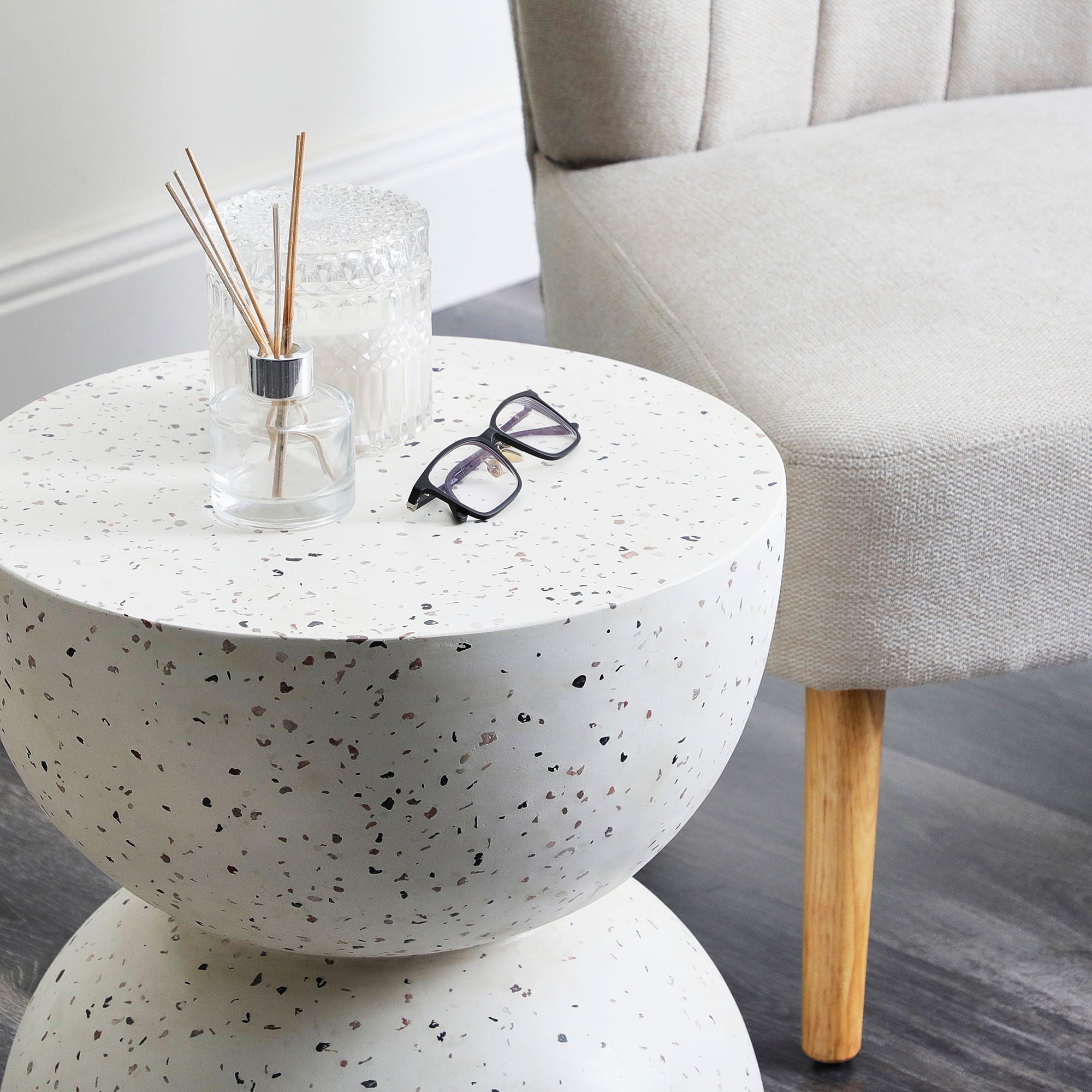 Lisbon 42Cm Terrazzo Side Table Stool Speckle White Tables