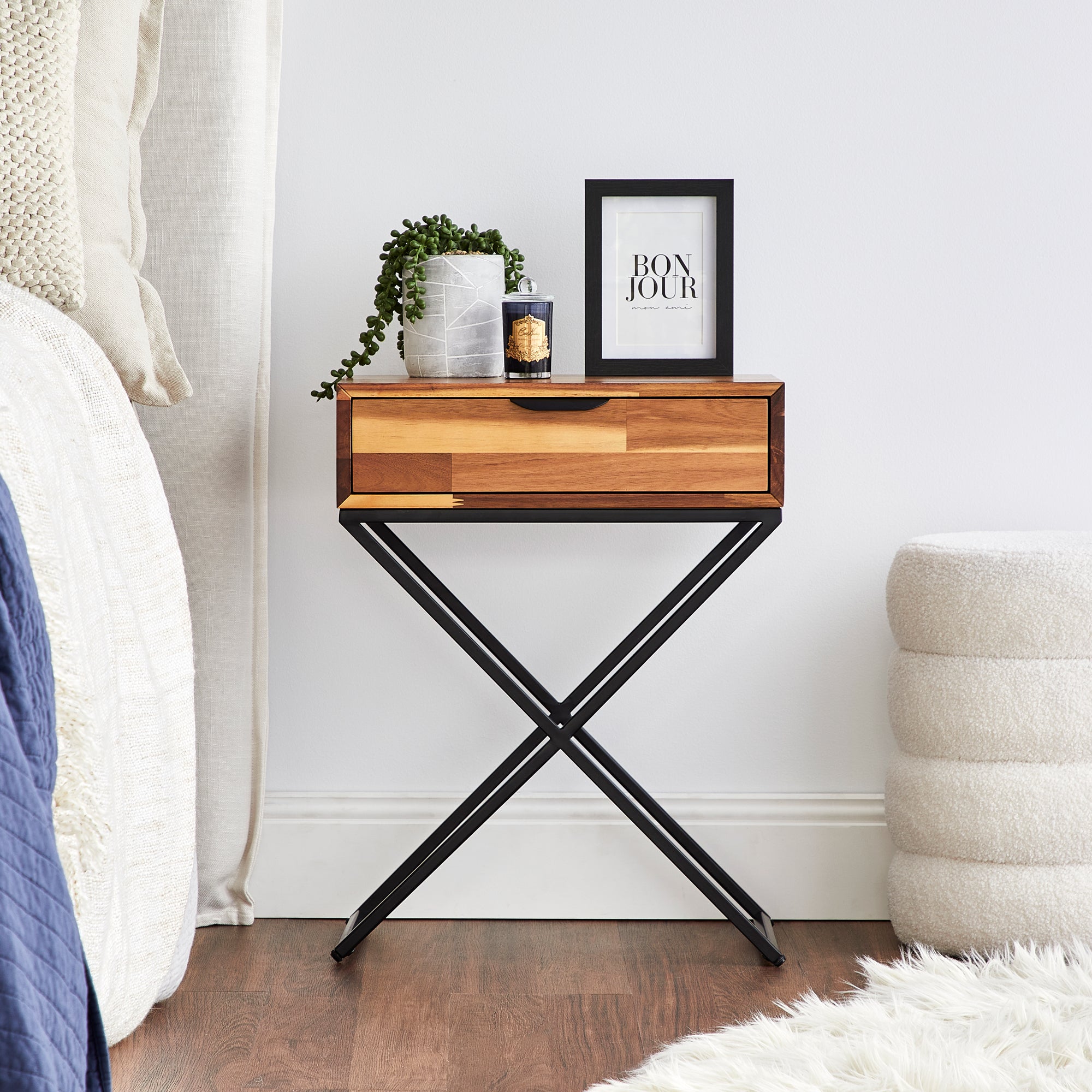 Acacia 46Cm 1 Drawer Side Table Natural Bedside Tables