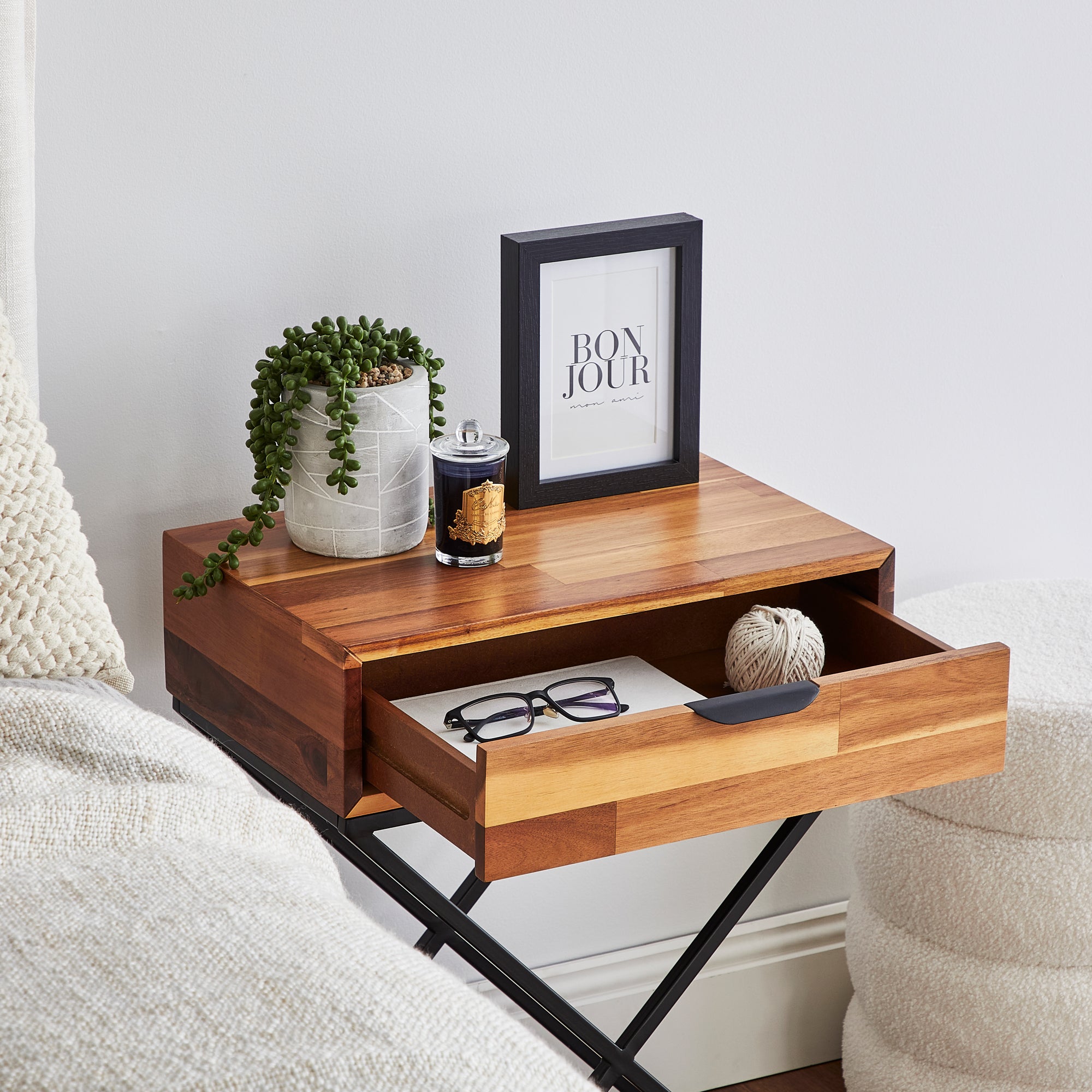 Acacia 46Cm 1 Drawer Side Table Natural Bedside Tables