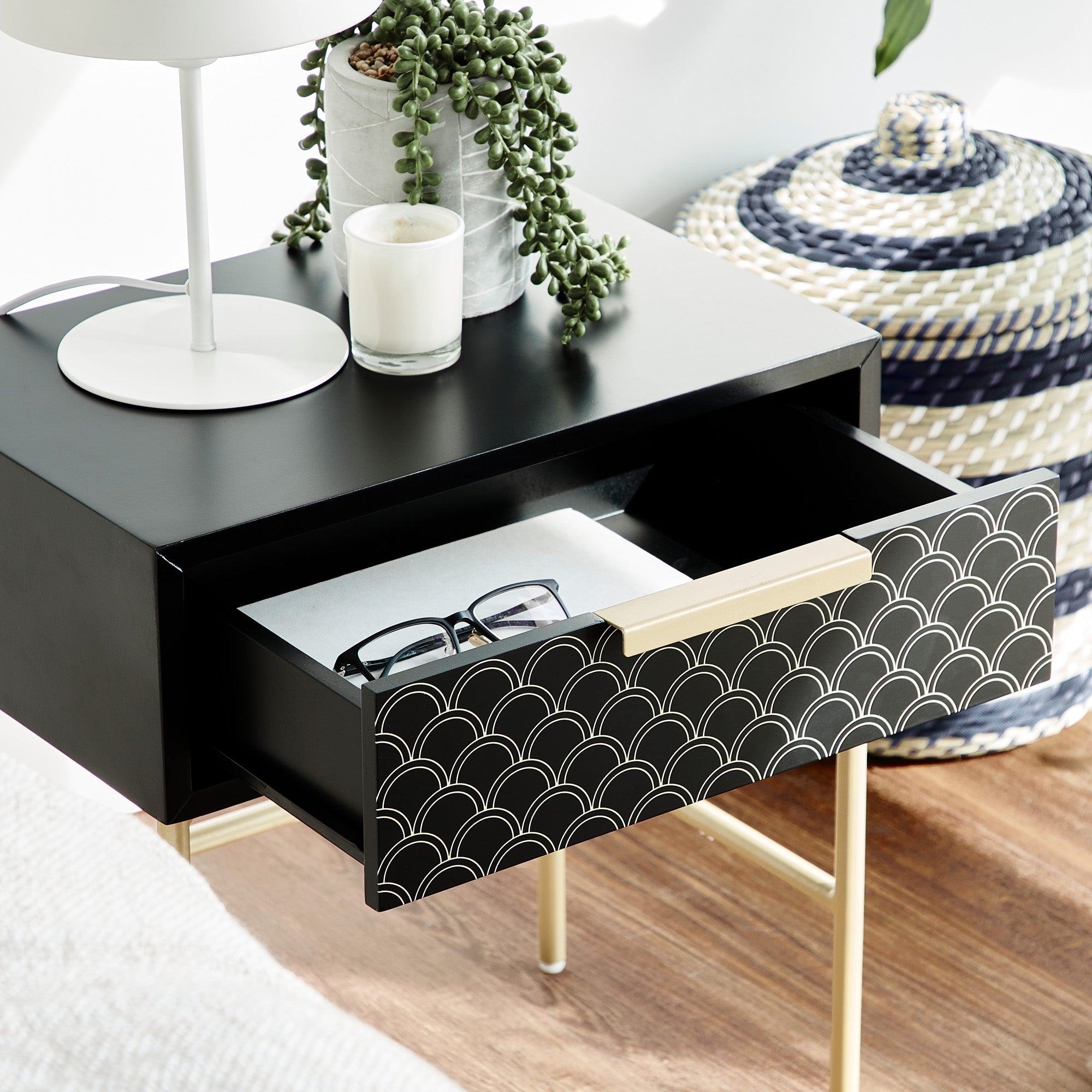 Carina 45Cm Bedside Table Black Tables