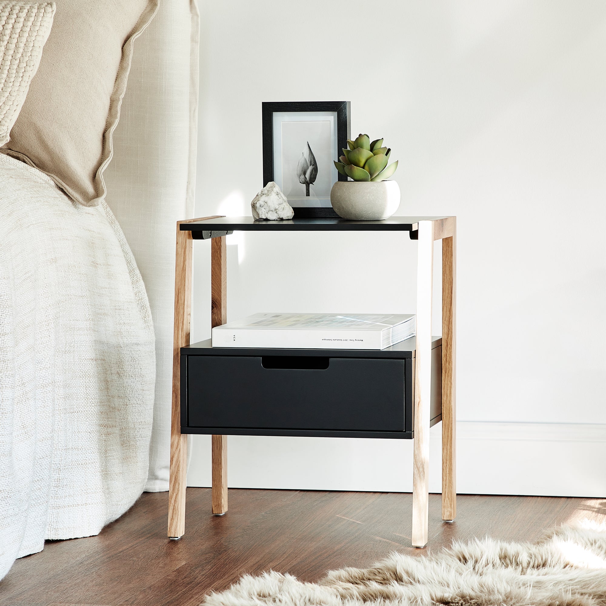 Legno 45Cm Solid Oak Bedside Table Black Tables