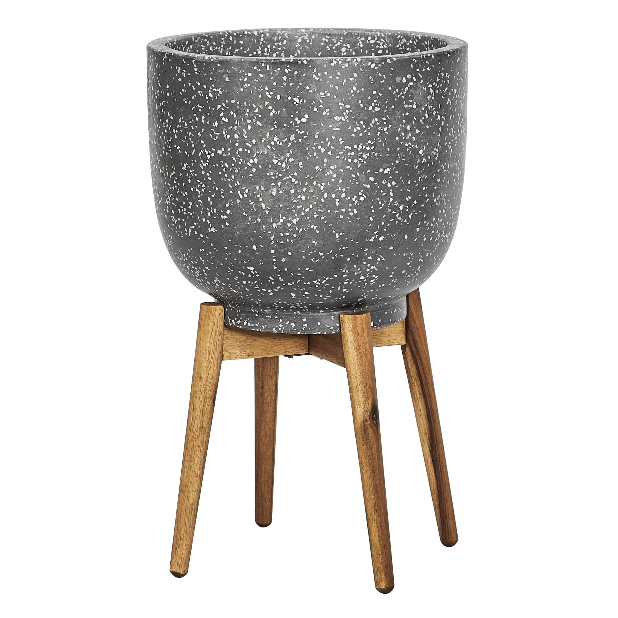 Cooper & Co. Homewares Planters Cooper & Co.58cm Terrazzo Pot On Acacia Wood Stand Grey