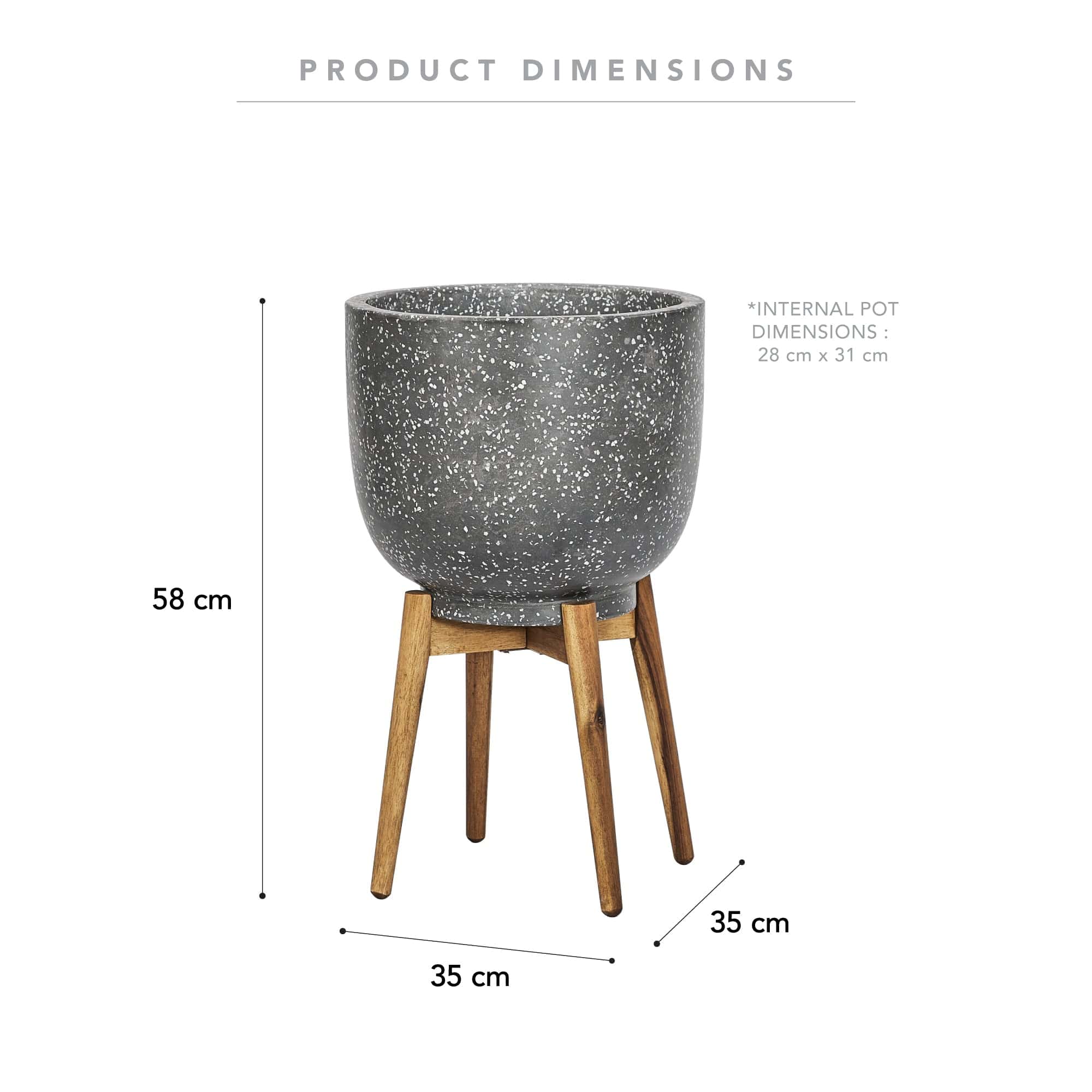 Cooper & Co. Homewares Planters Cooper & Co.58cm Terrazzo Pot On Acacia Wood Stand Grey