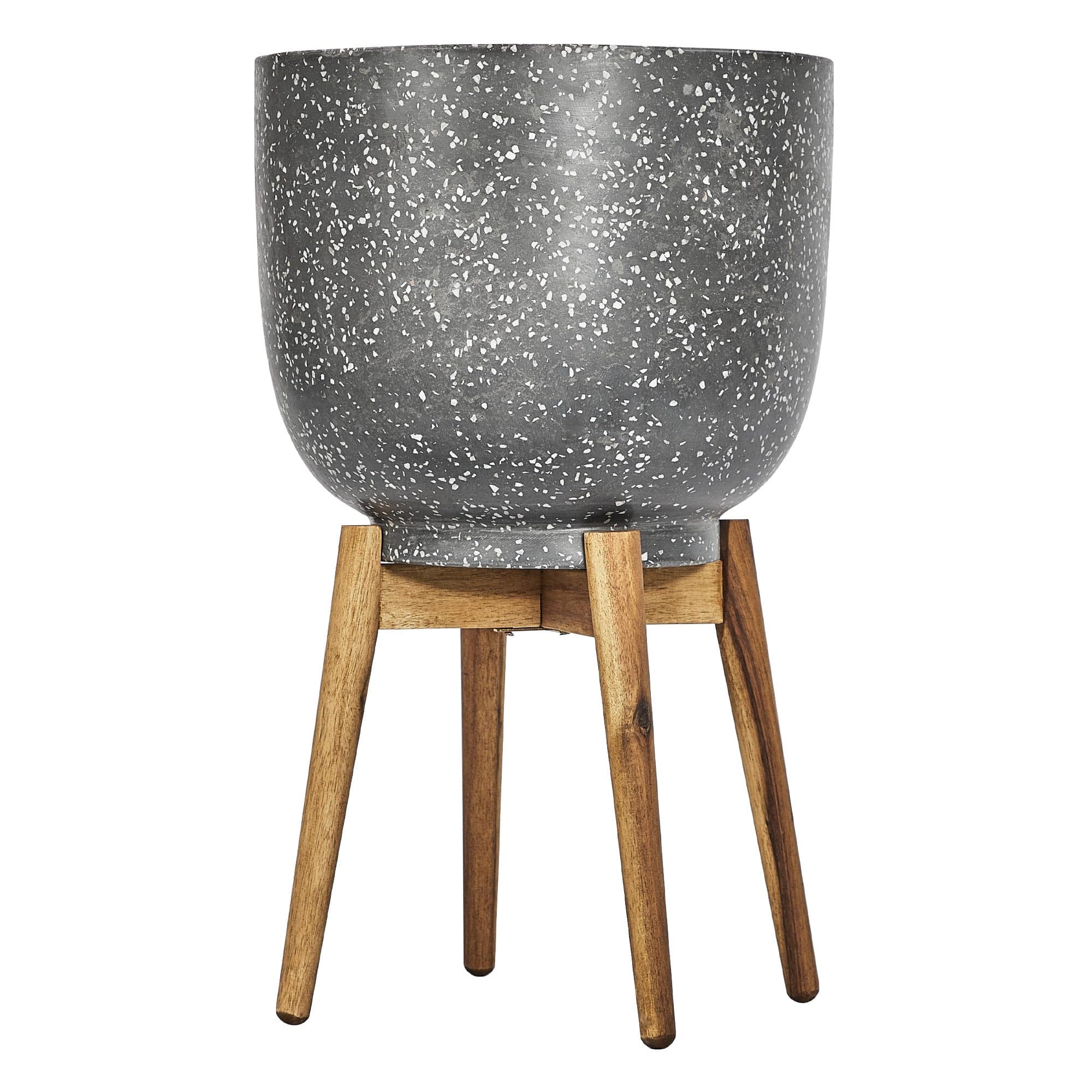 Cooper & Co. Homewares Planters Cooper & Co.58cm Terrazzo Pot On Acacia Wood Stand Grey